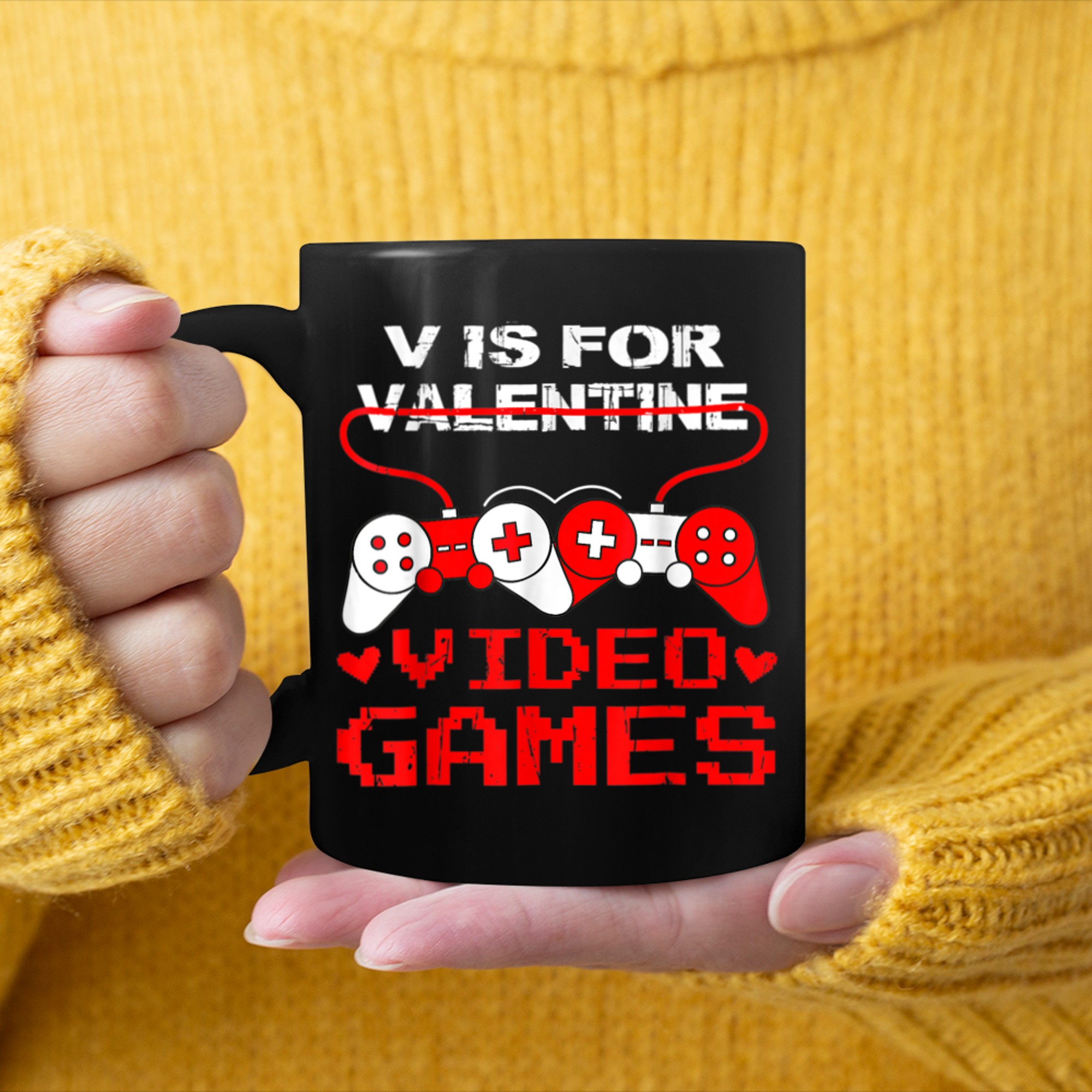 V is for Video Games Valentines Day Gamer Men Boys (19) mug black