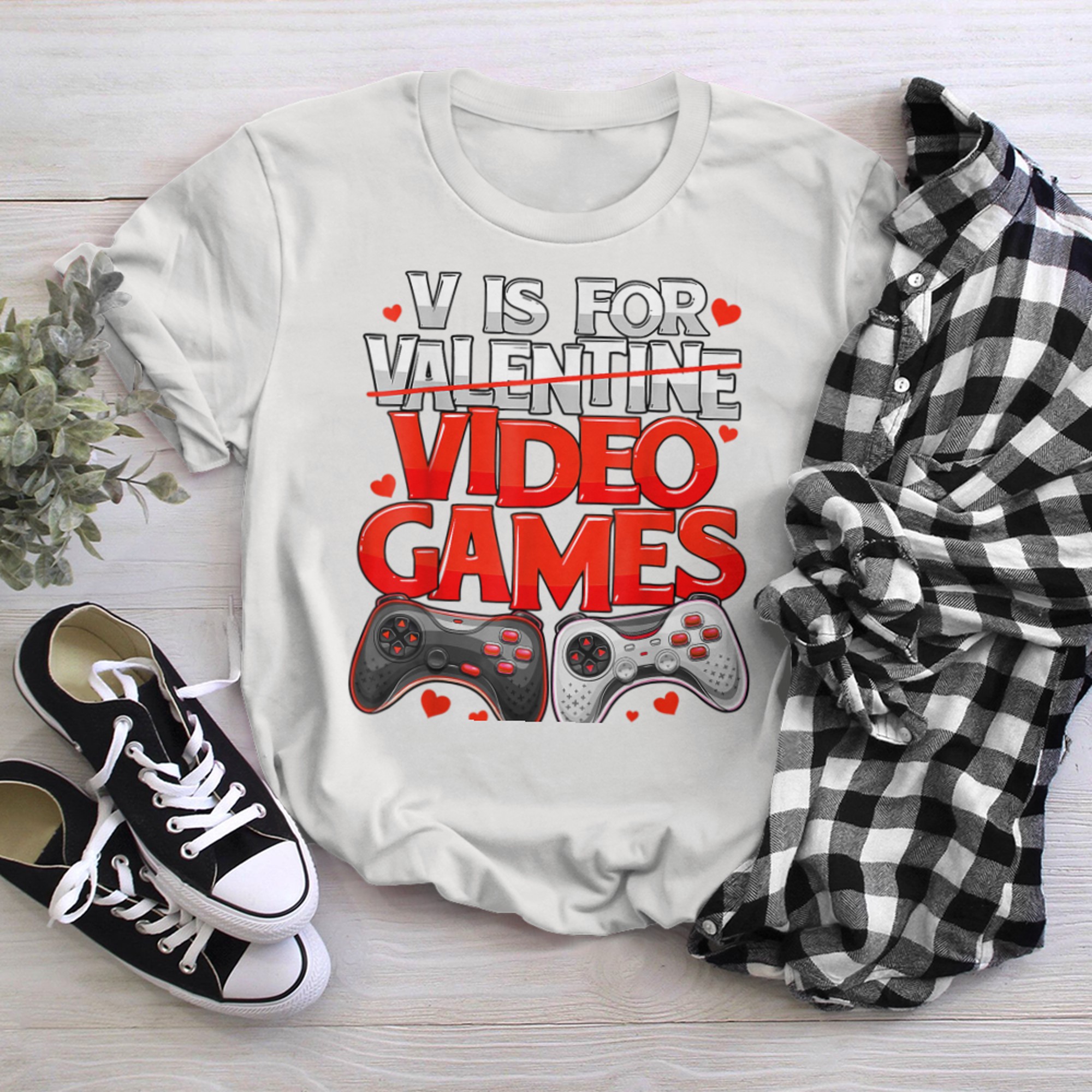 V is for Video Games Valentines Day Gamer Men Boys (20) t-shirt white