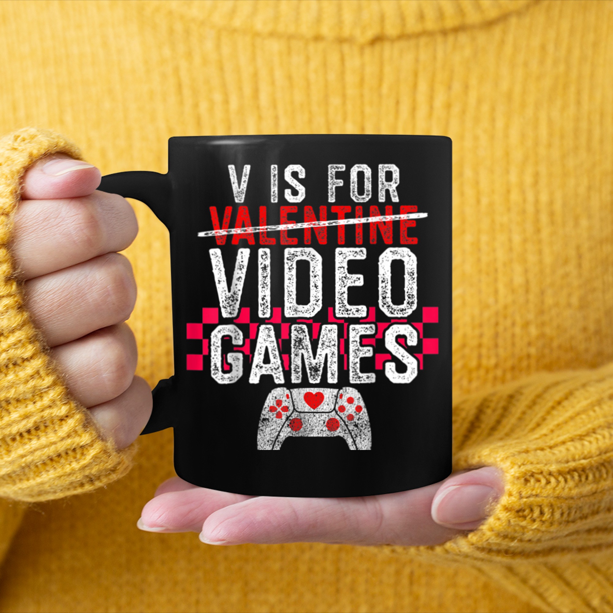 V is for Video Games Valentines Day Gamer Men Boys (24) mug black