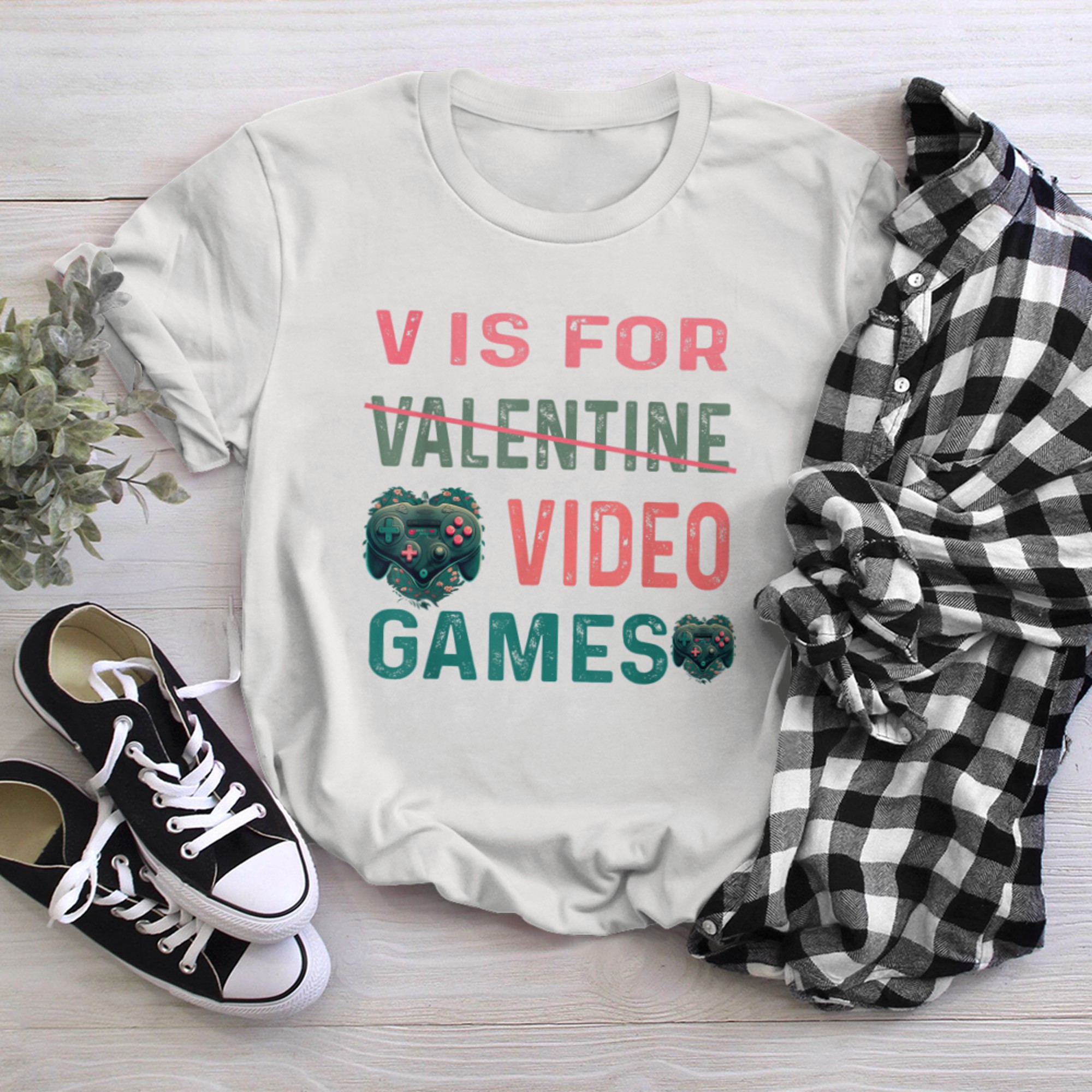 V is for Video Games Valentines Day Gamer Men Boys (3) t-shirt white