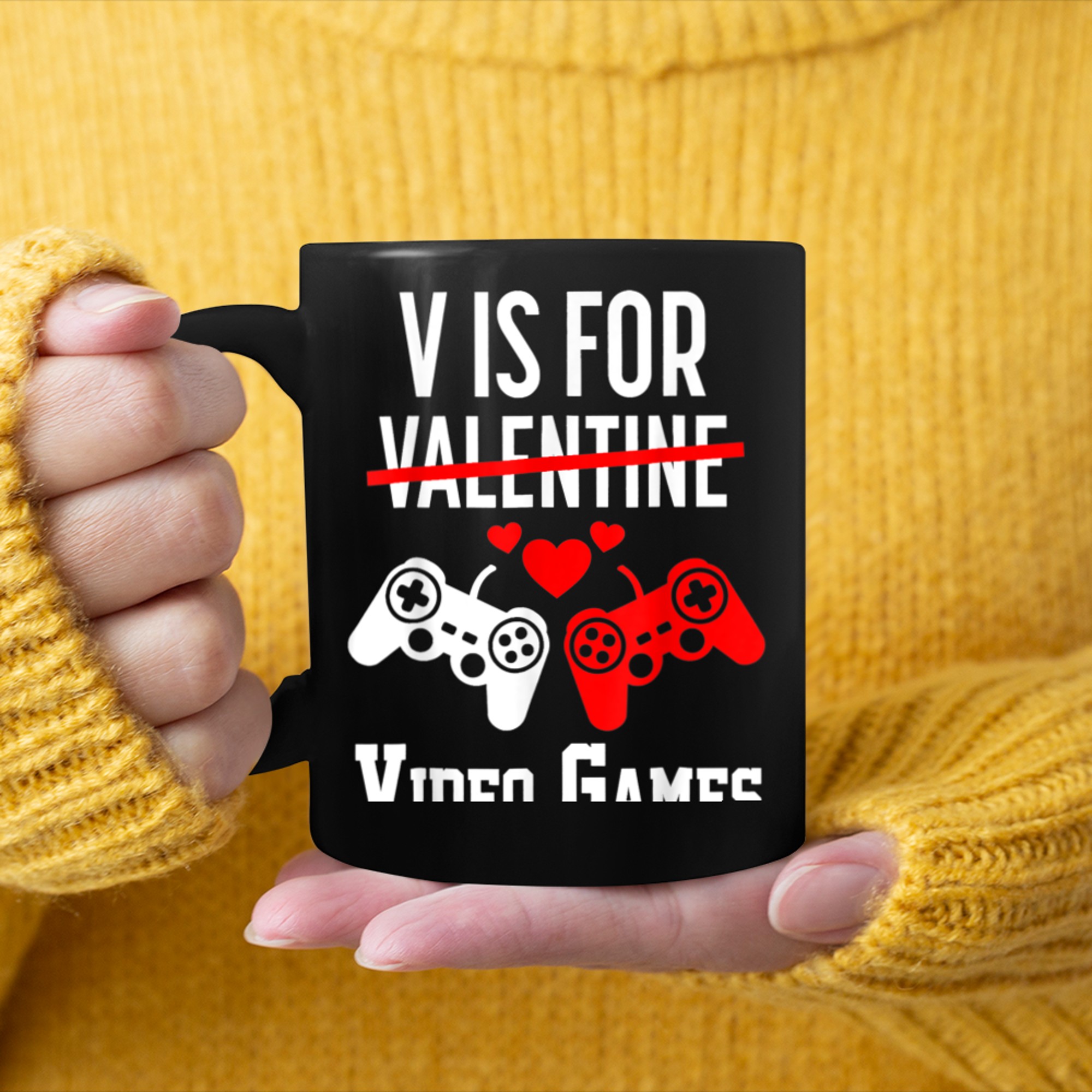 V is for Video Games Valentines Day Gamer Men Boys (30) mug black