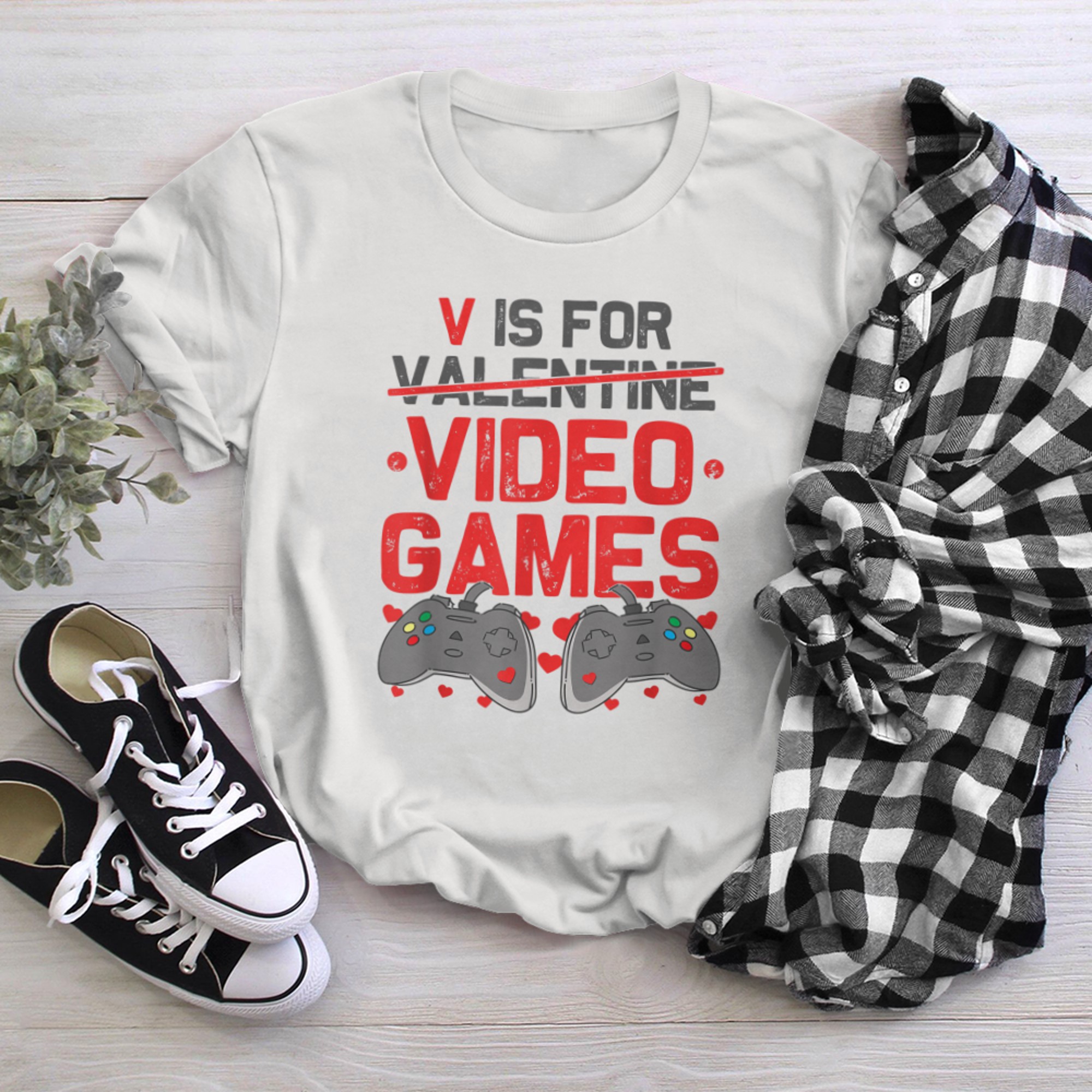 V is for Video Games Valentines Day Gamer Men Boys (31) t-shirt white