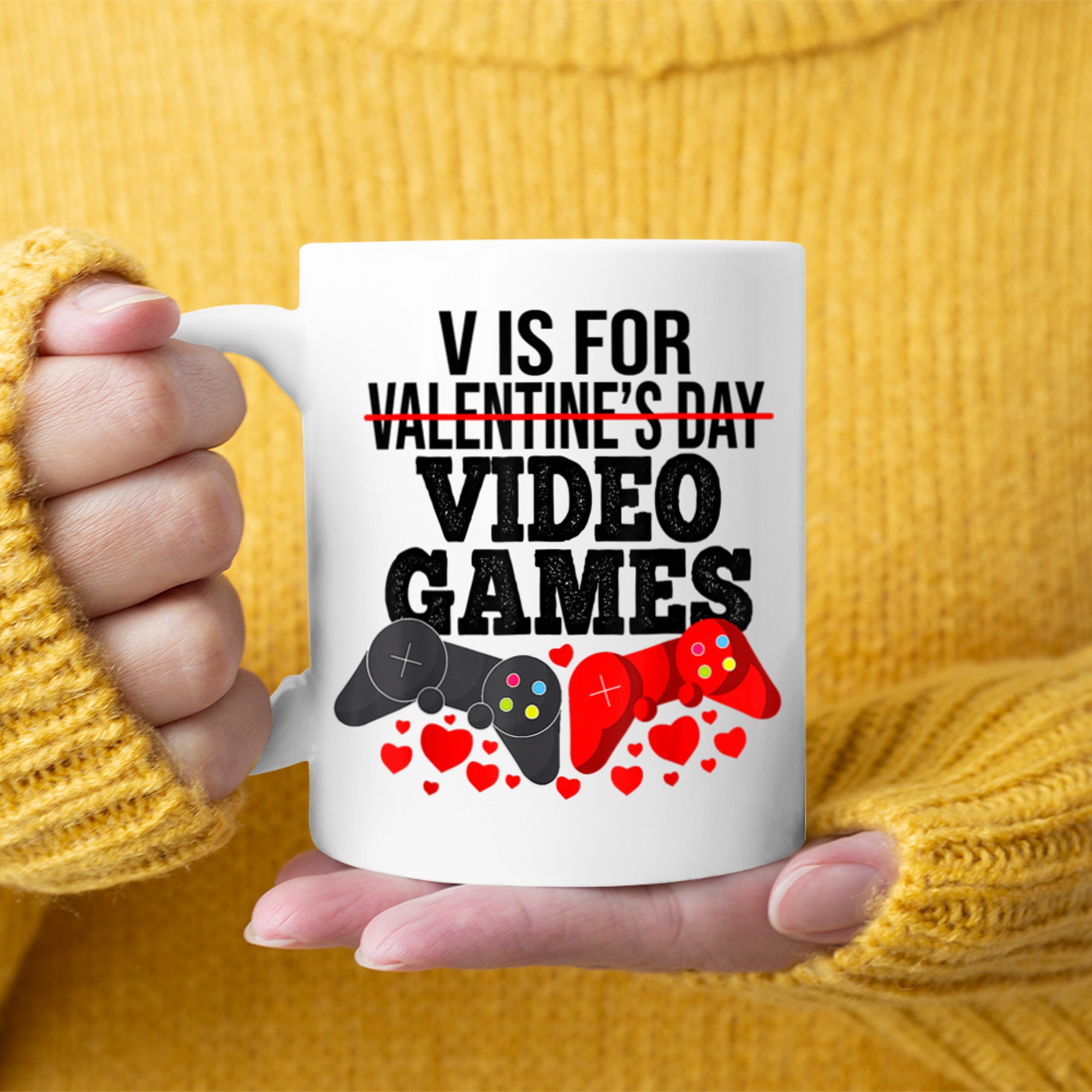 V Is For Video Games Valentines Day Gamer Men Boys (6) mug white