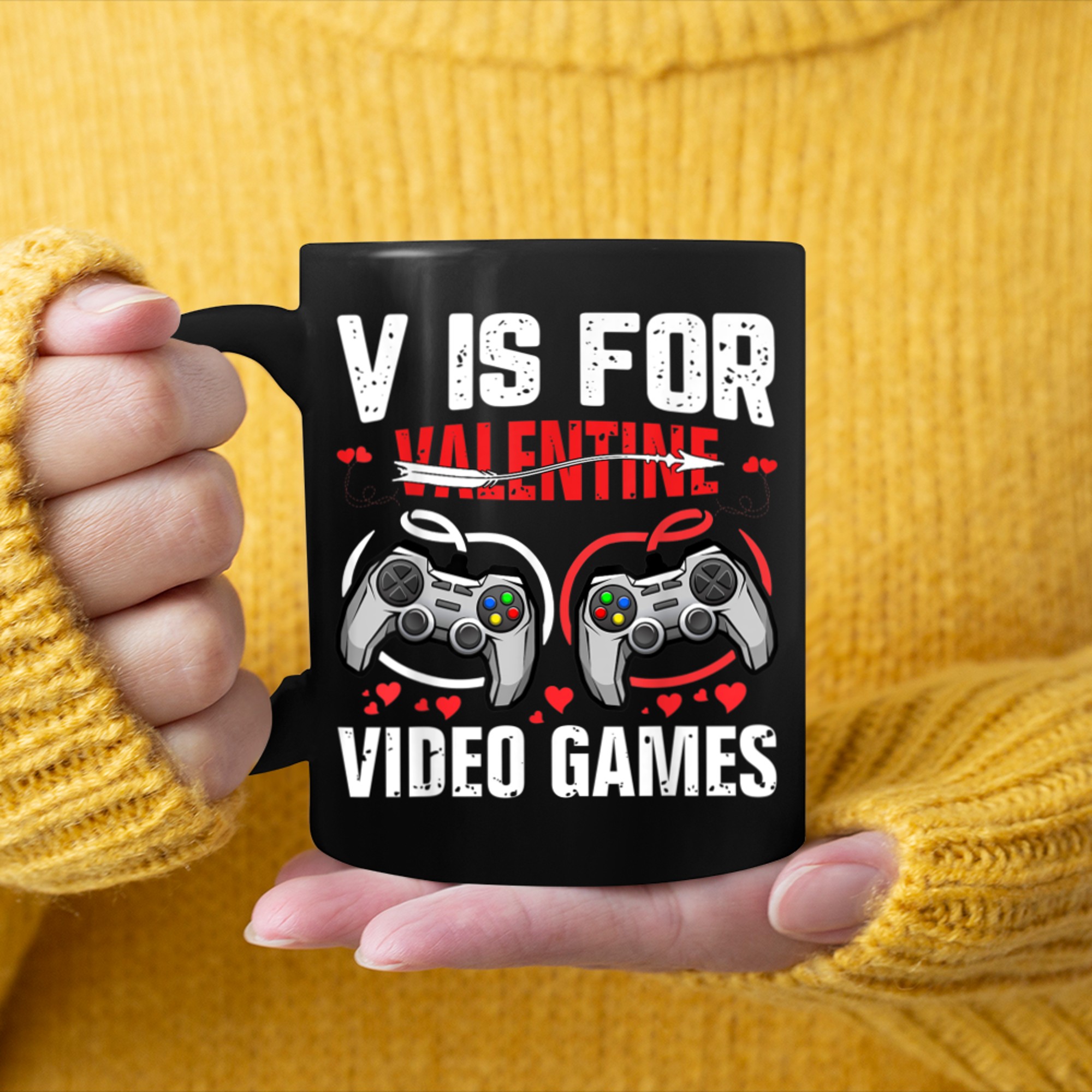 V Is For Video Games Valentines Day Gamer Men Boys Valentine mug black