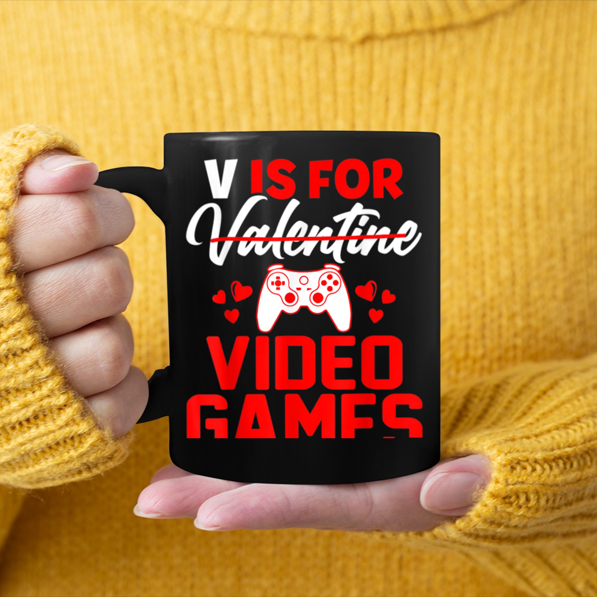 V is for Video Games Valentines Day Gamer Men Boyss (5) mug black