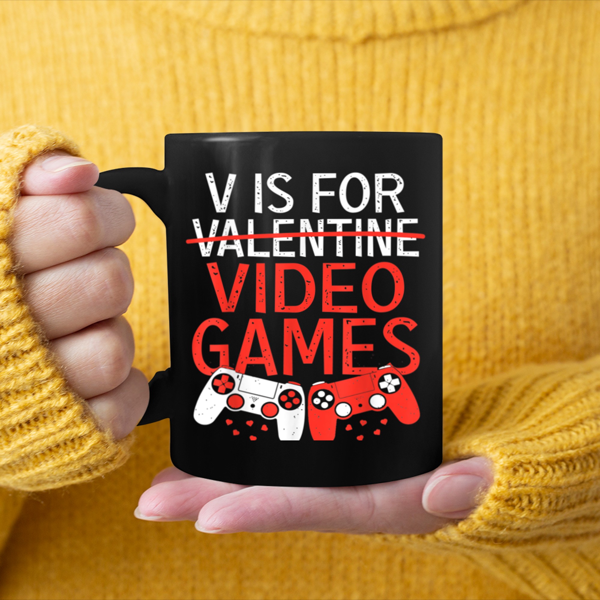 V is for Video Games Valentines Day Gamer Men Boyss (8) mug black