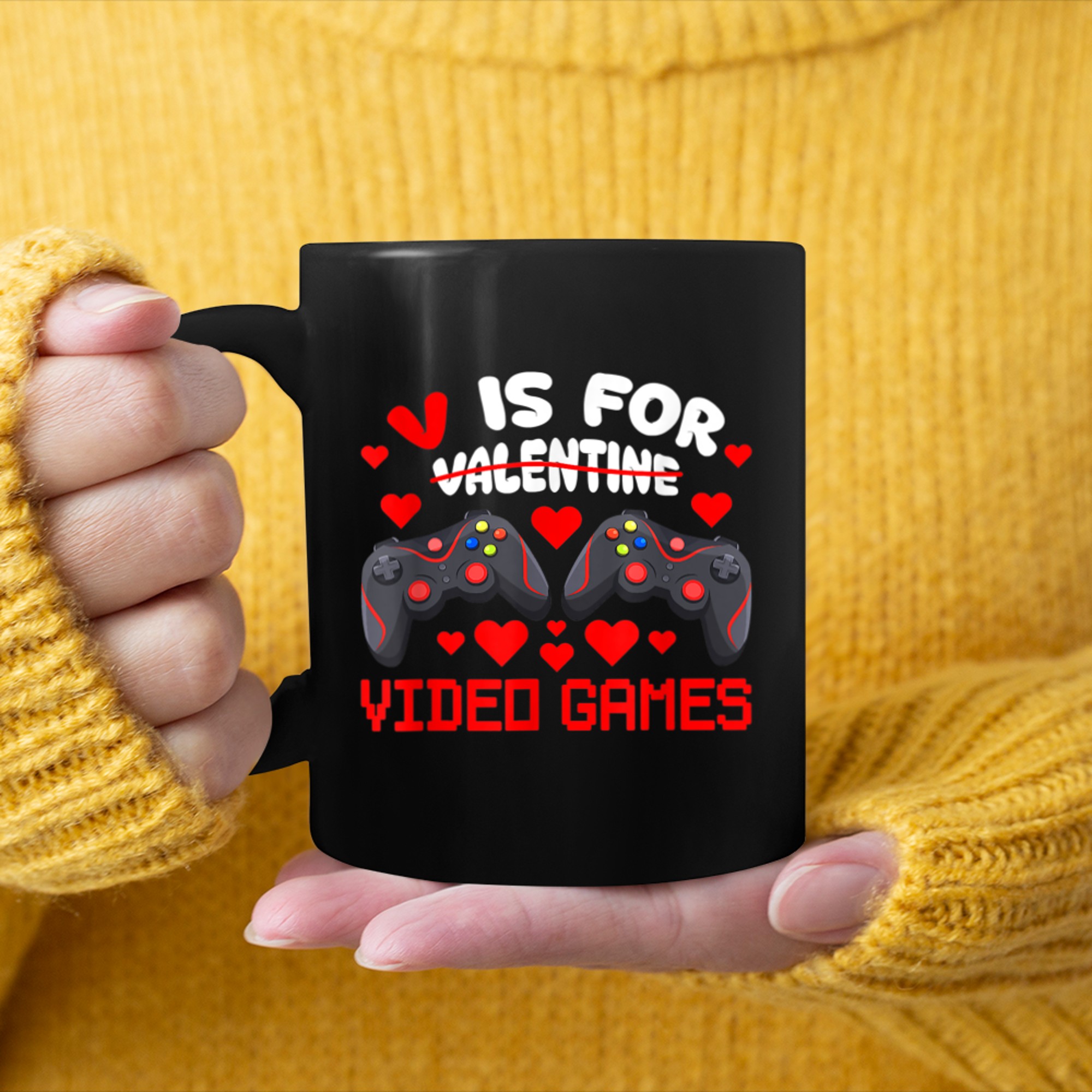 V Is For Video Games Valentines Day Gamer Men Teen Boy mug black