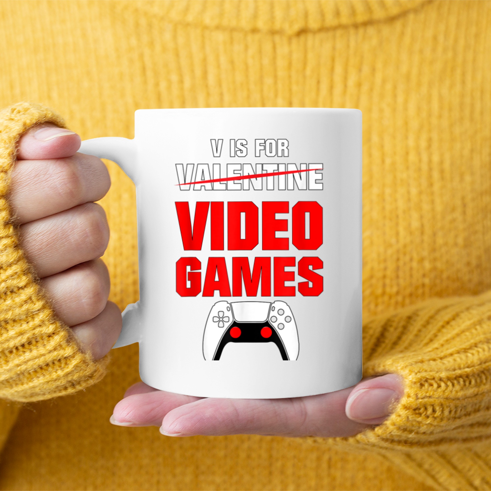 V Is For Video Games Valentines Day Gamer T-Shirt mug white