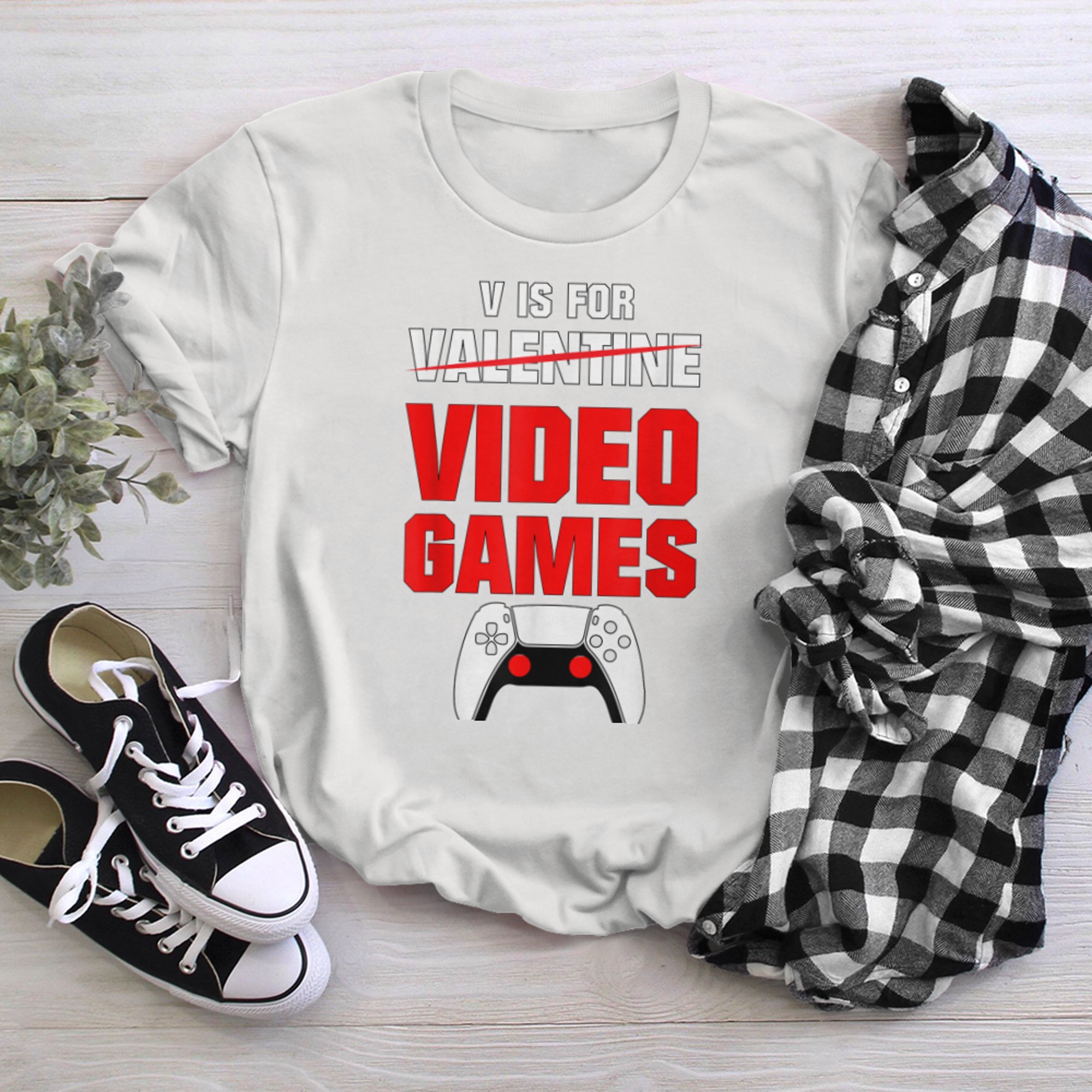 V Is For Video Games Valentines Day Gamer T-Shirt t-shirt white