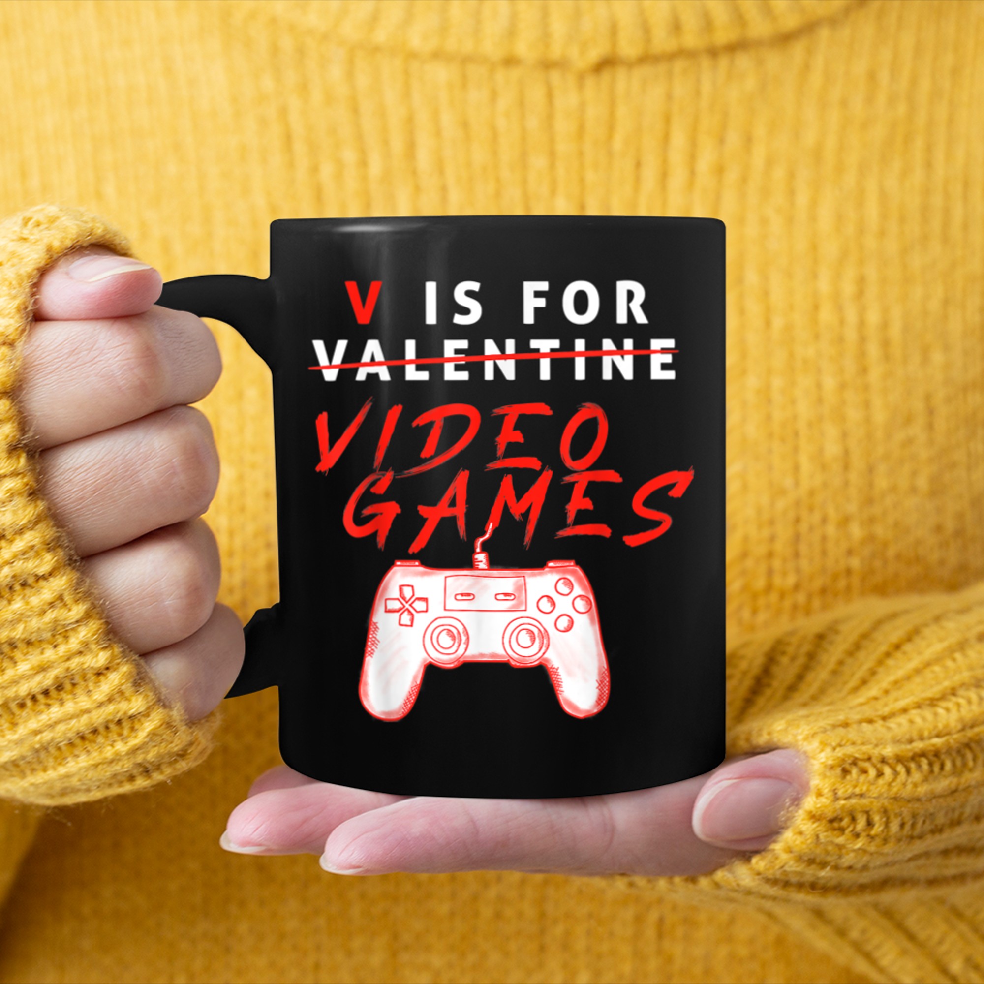 V Is For Video Games Valentines Day Gamers For Boys Men mug black