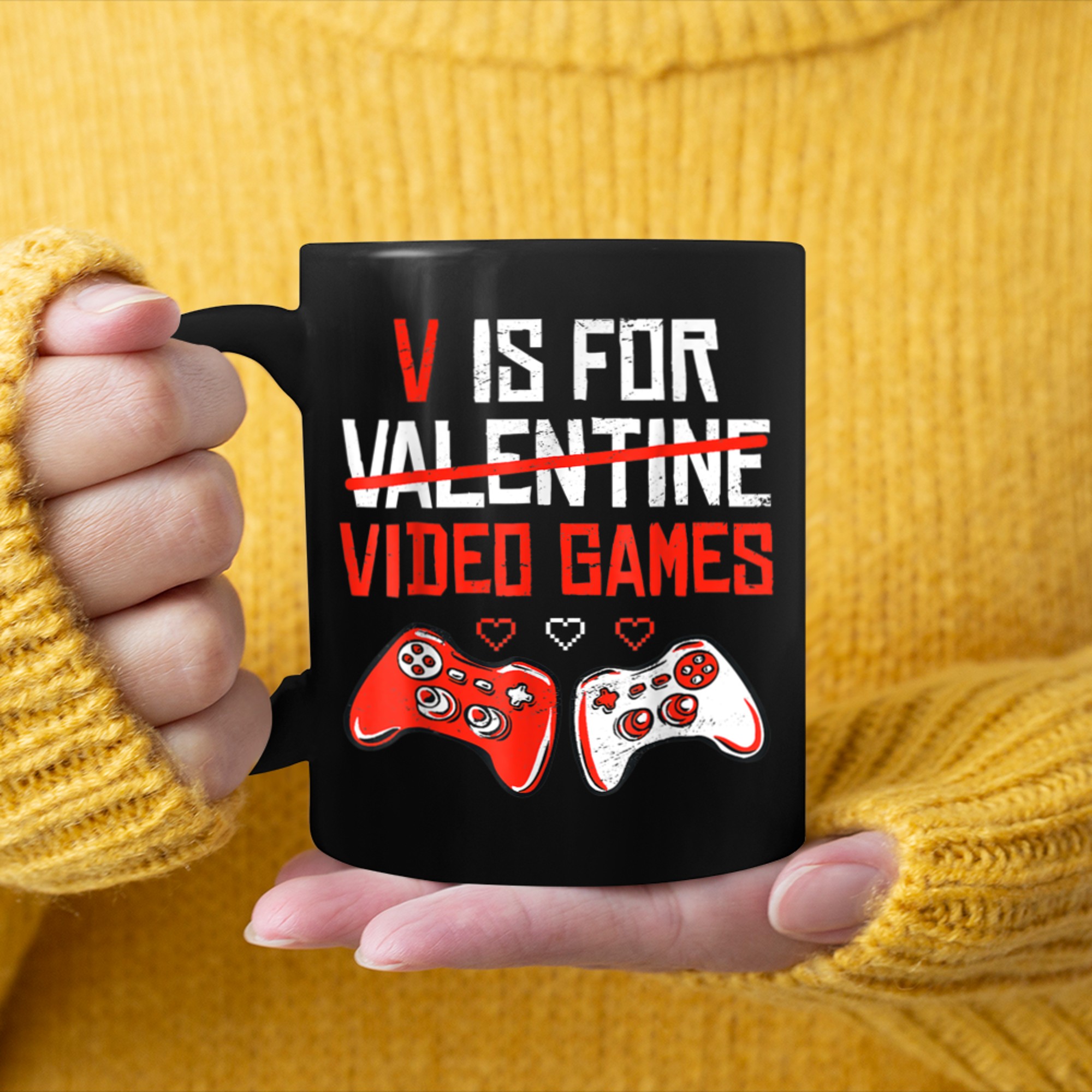 V is for Video Games Valentines Day Gaming Loverss (2) mug black