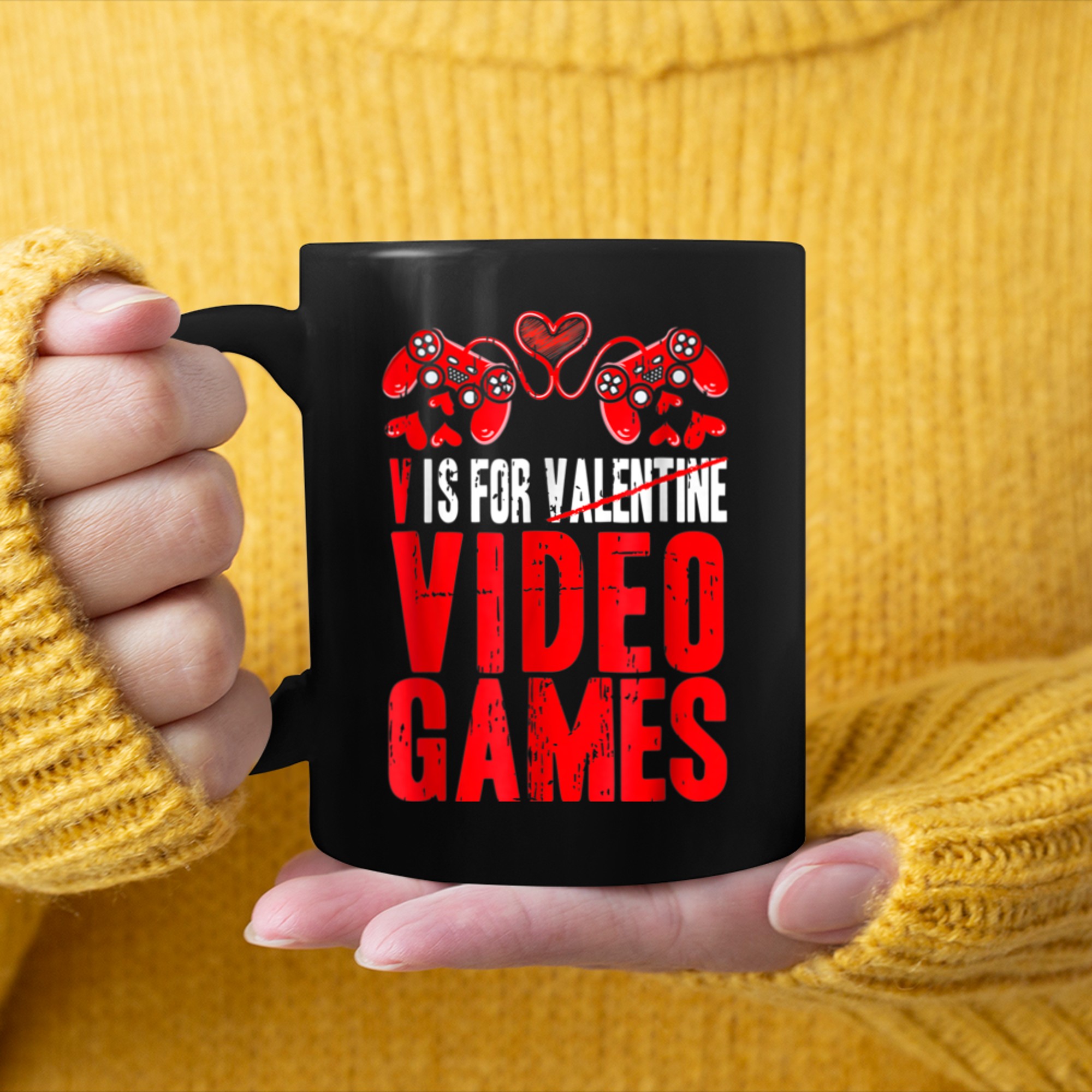 V is for Video Games Valentines Day Gaming Loverss (6) mug black