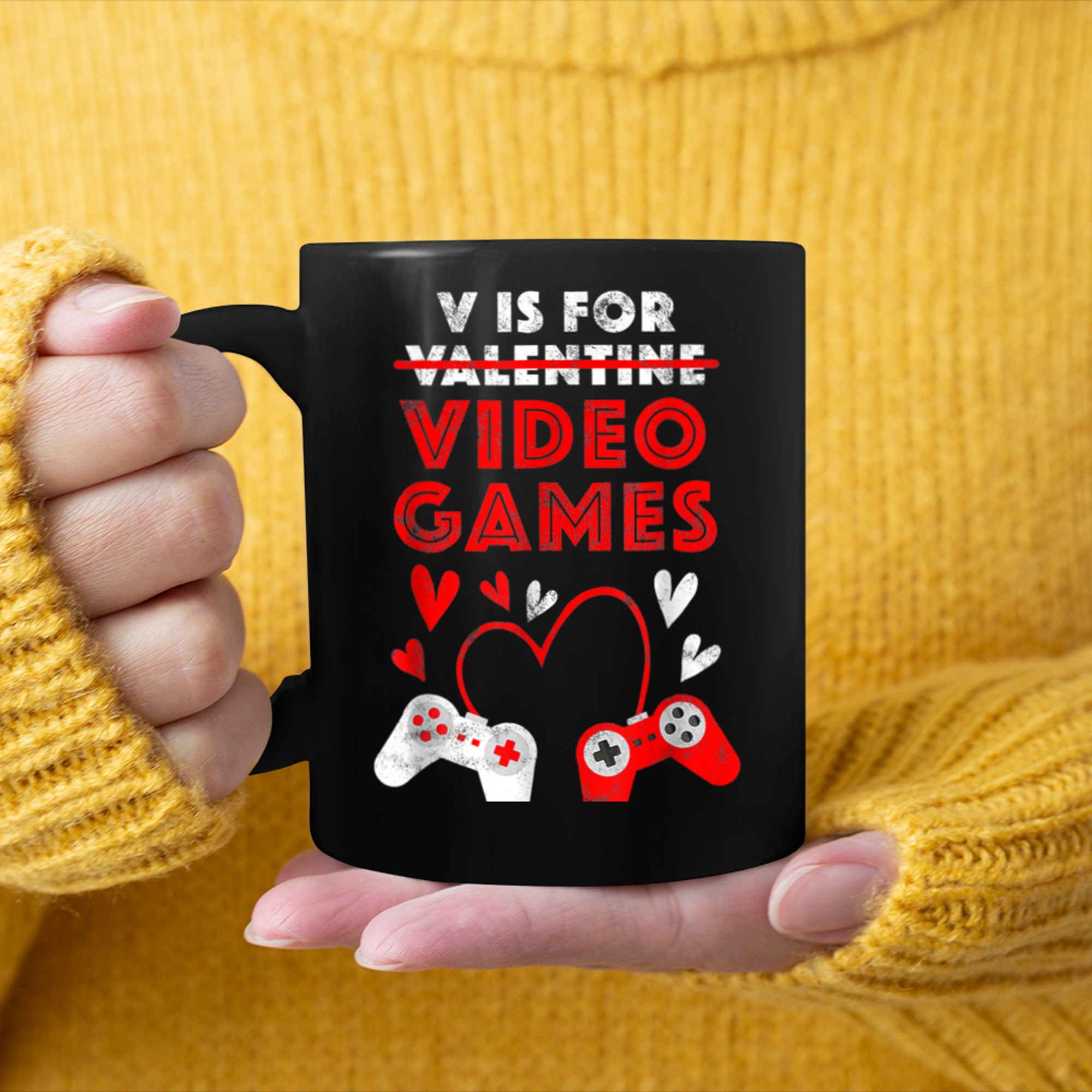 V Is For Video Games Valentines Day Heart Funny Gamer Boys (1) mug black