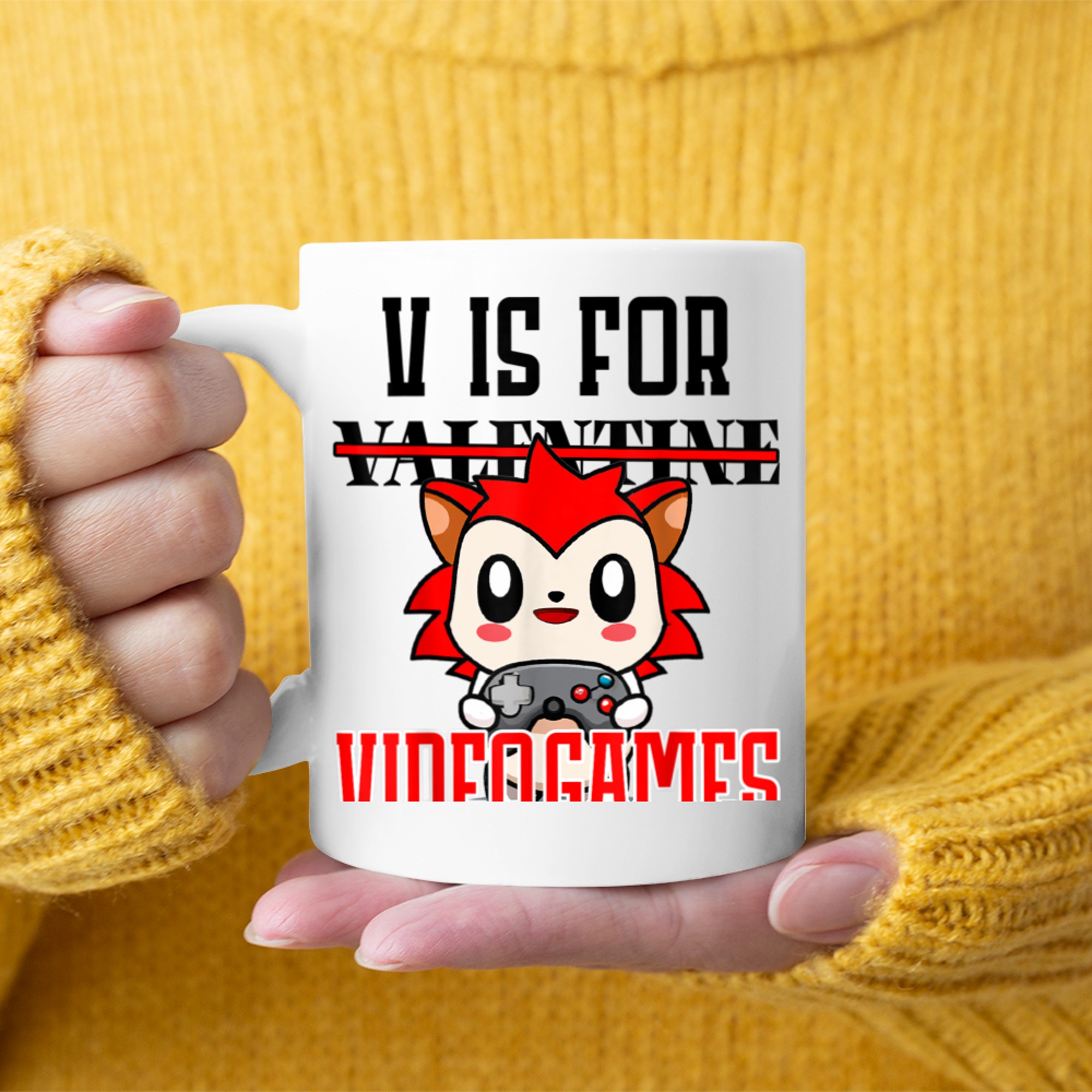 V Is For Video Games Valentines Day Kawaii Hedgehog 2023 mug white