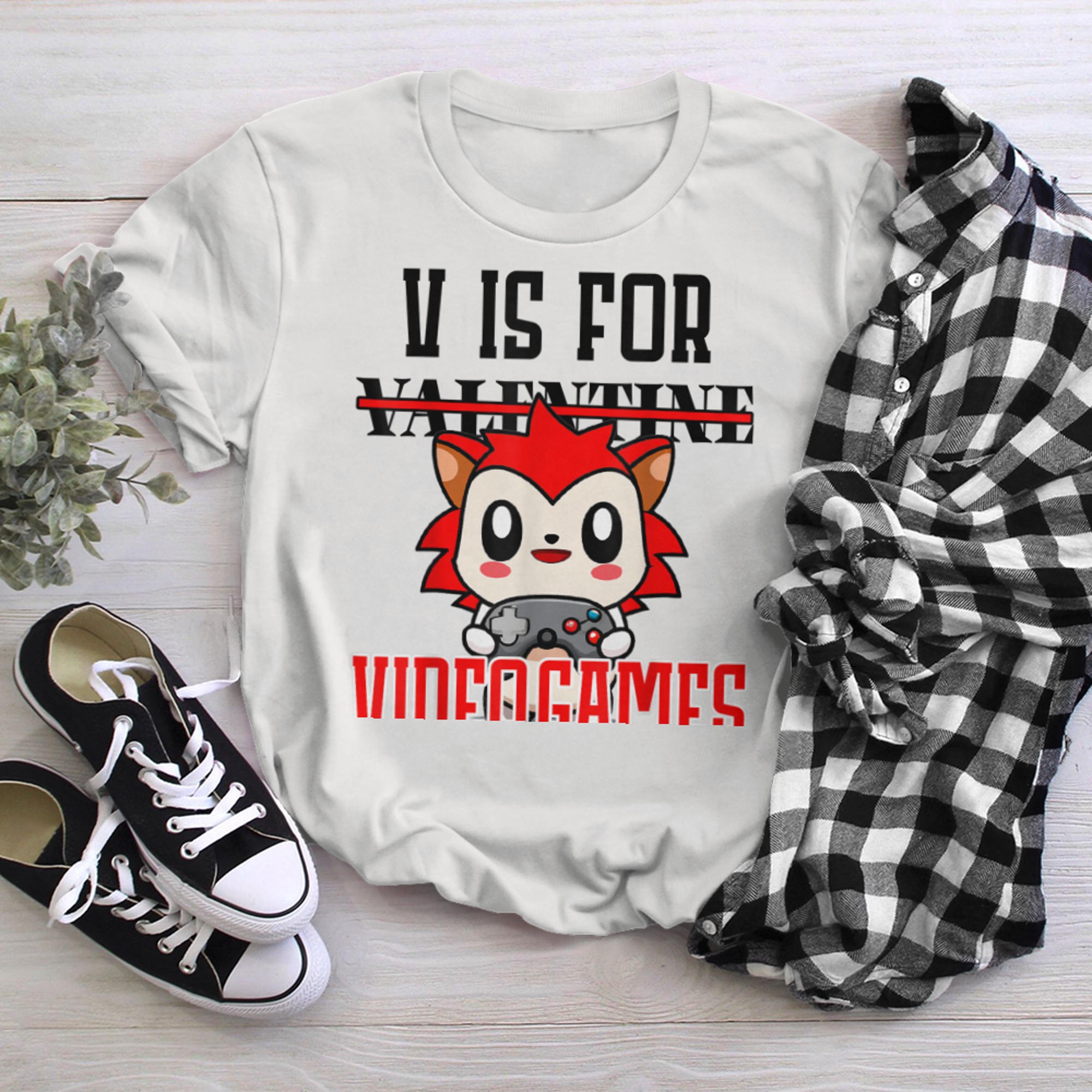 V Is For Video Games Valentines Day Kawaii Hedgehog 2023 t-shirt white