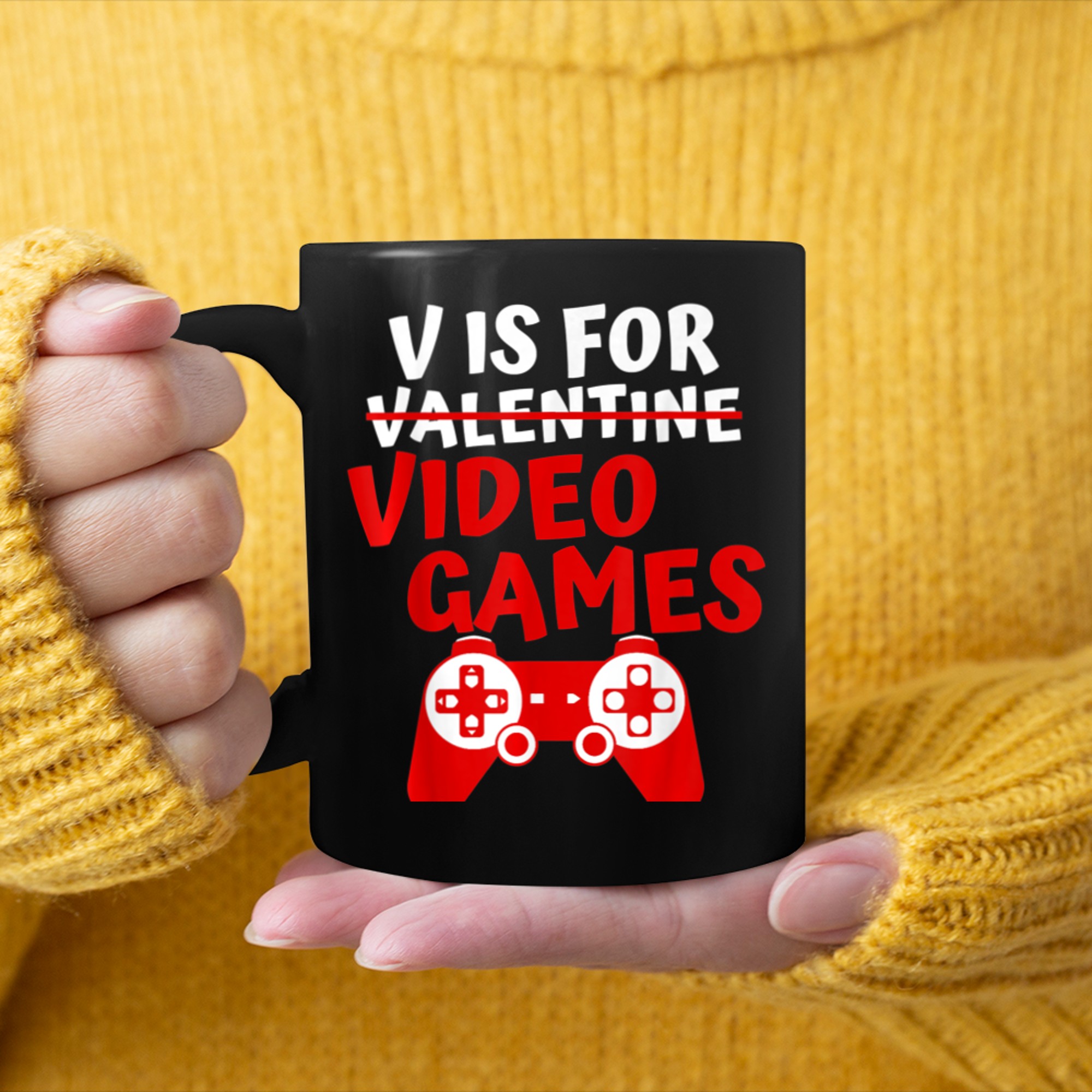 V Is For Video Games Valentines Day Shirt Men Boy Hims mug black