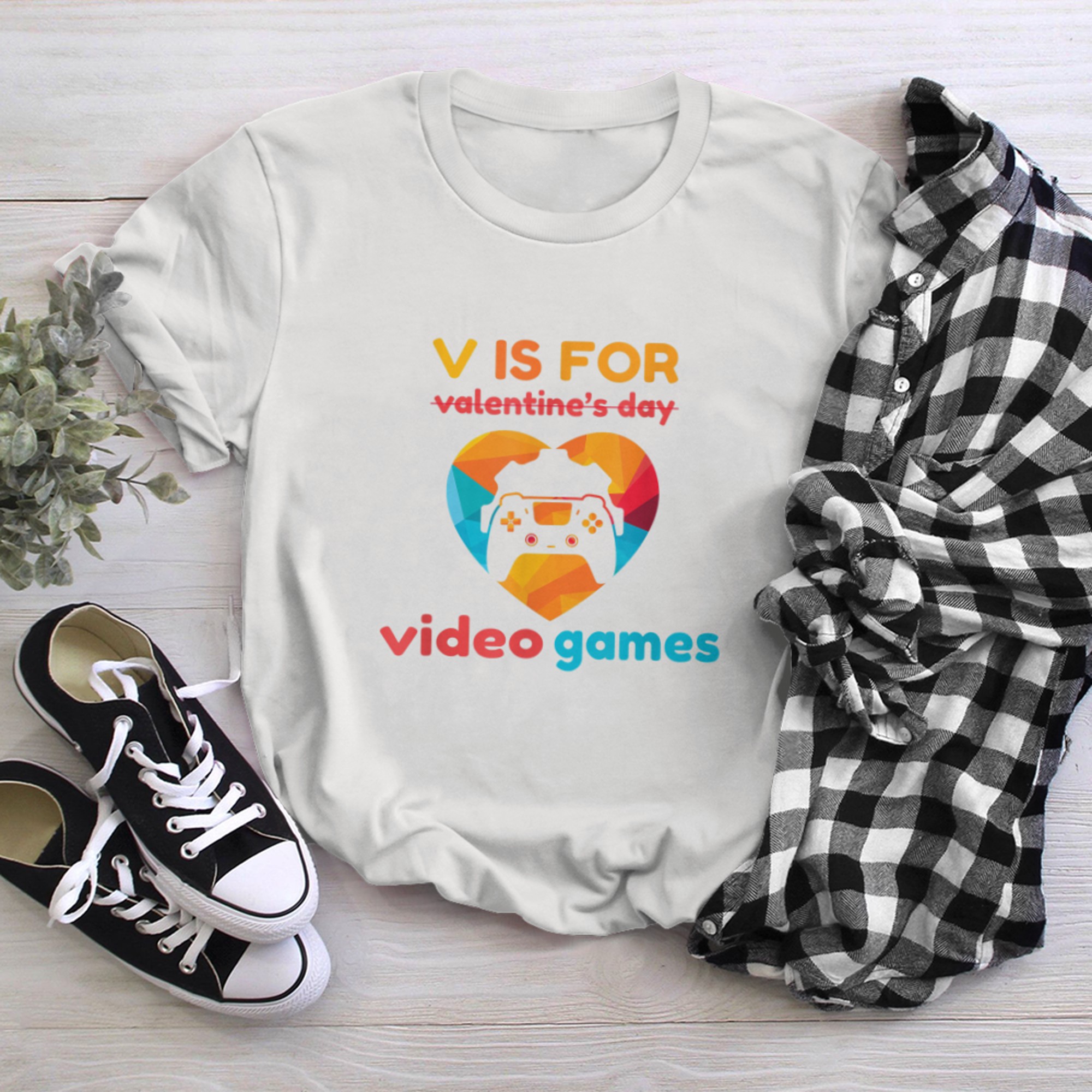 V is for Video Games Valentines Day t-shirt white