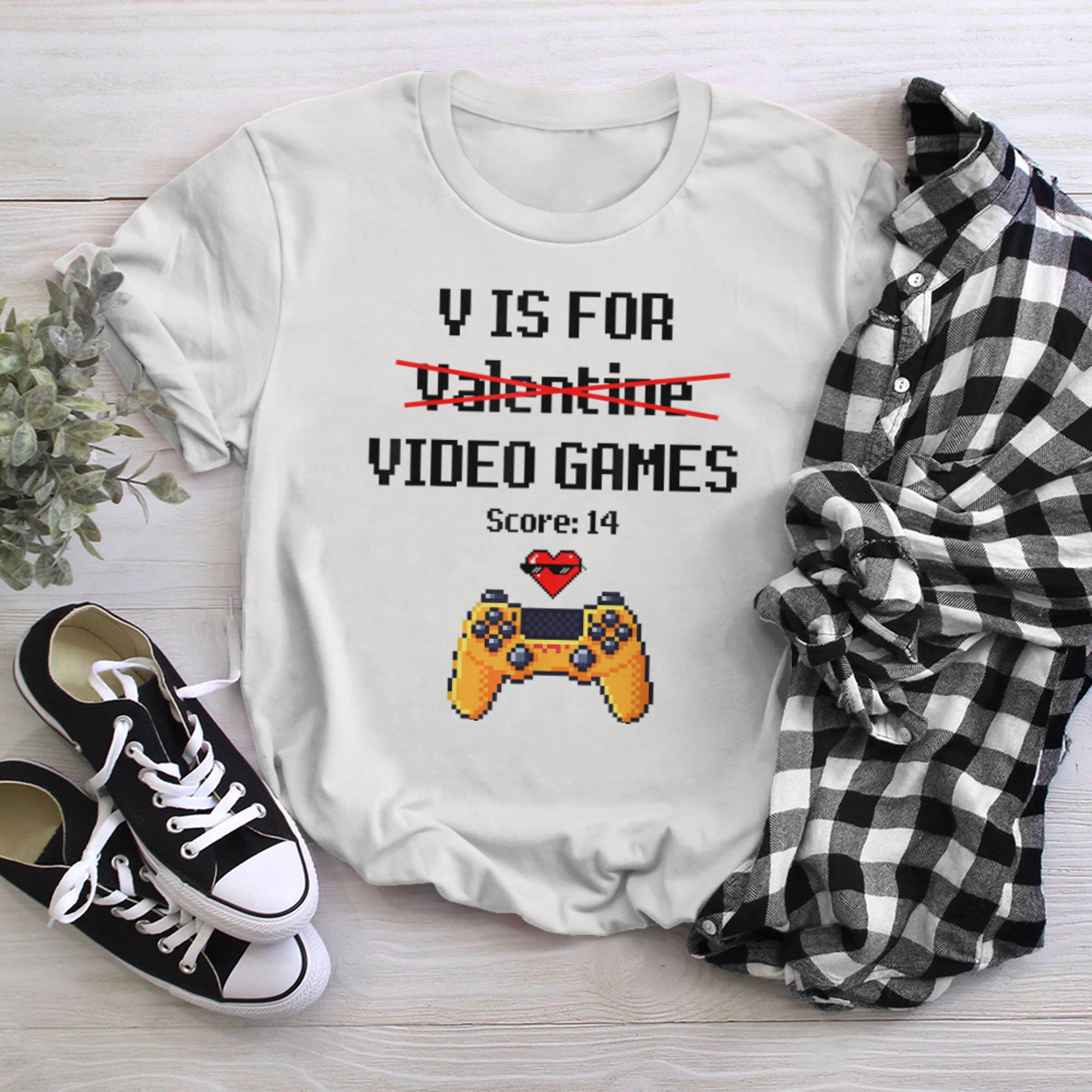 V is for Video Games Valentines Day Video Gamer Boy Men (9) t-shirt white