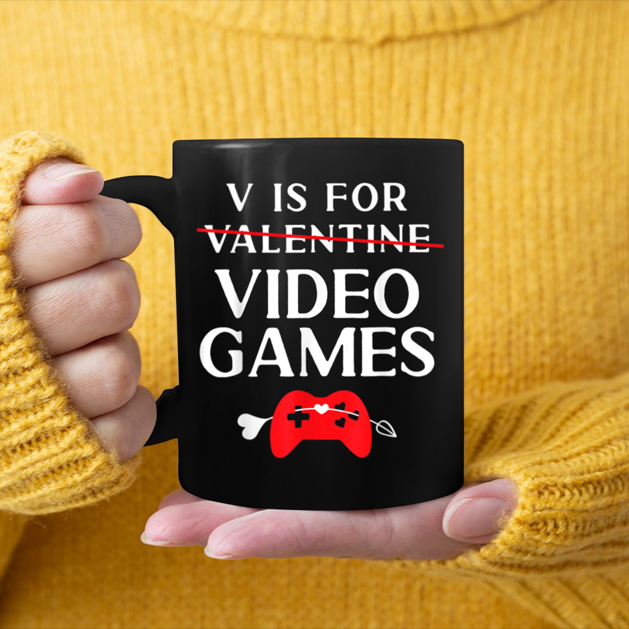 V Is For Video Games Valentines For Gamer mug black