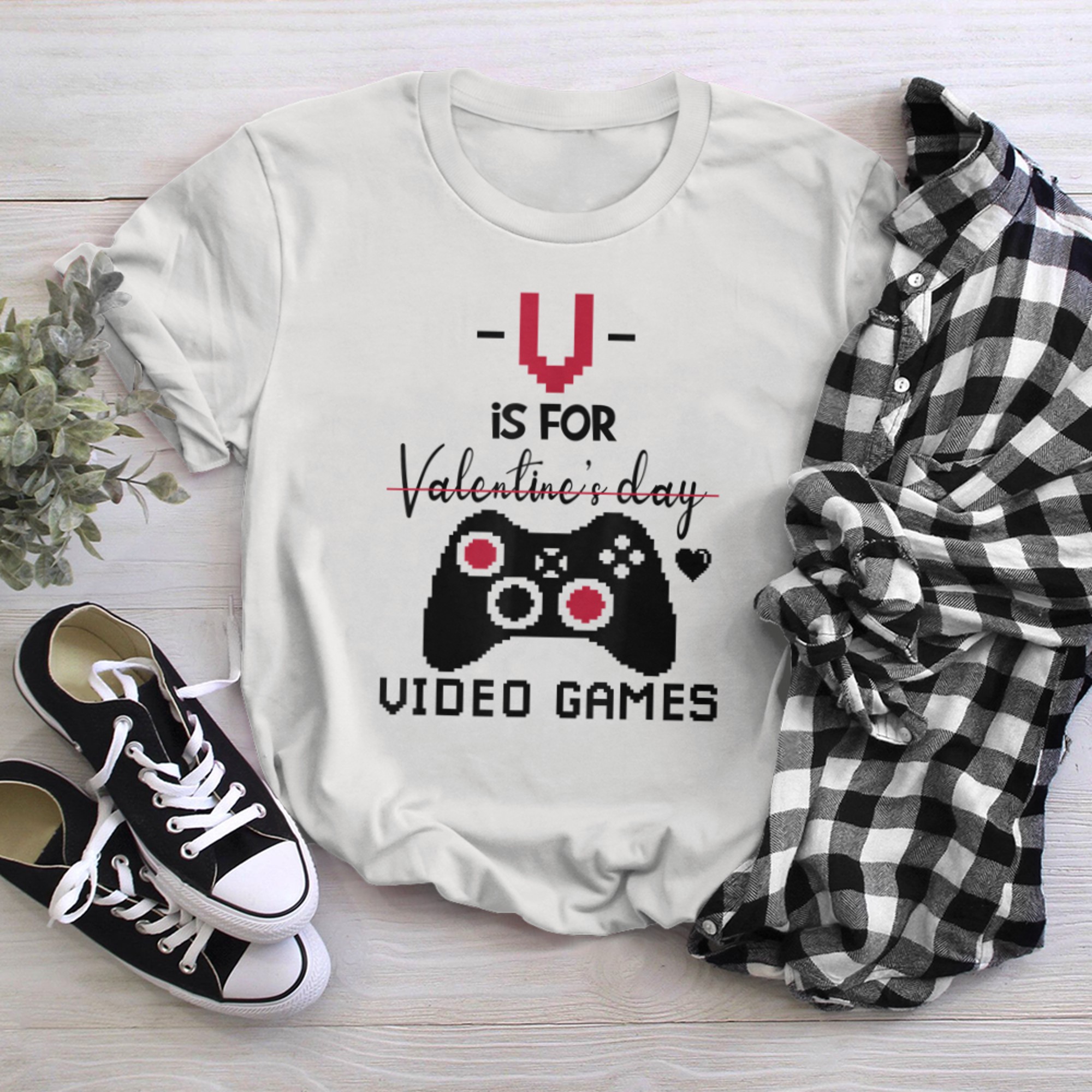 V (not for Valentine) is for Video Games t-shirt white