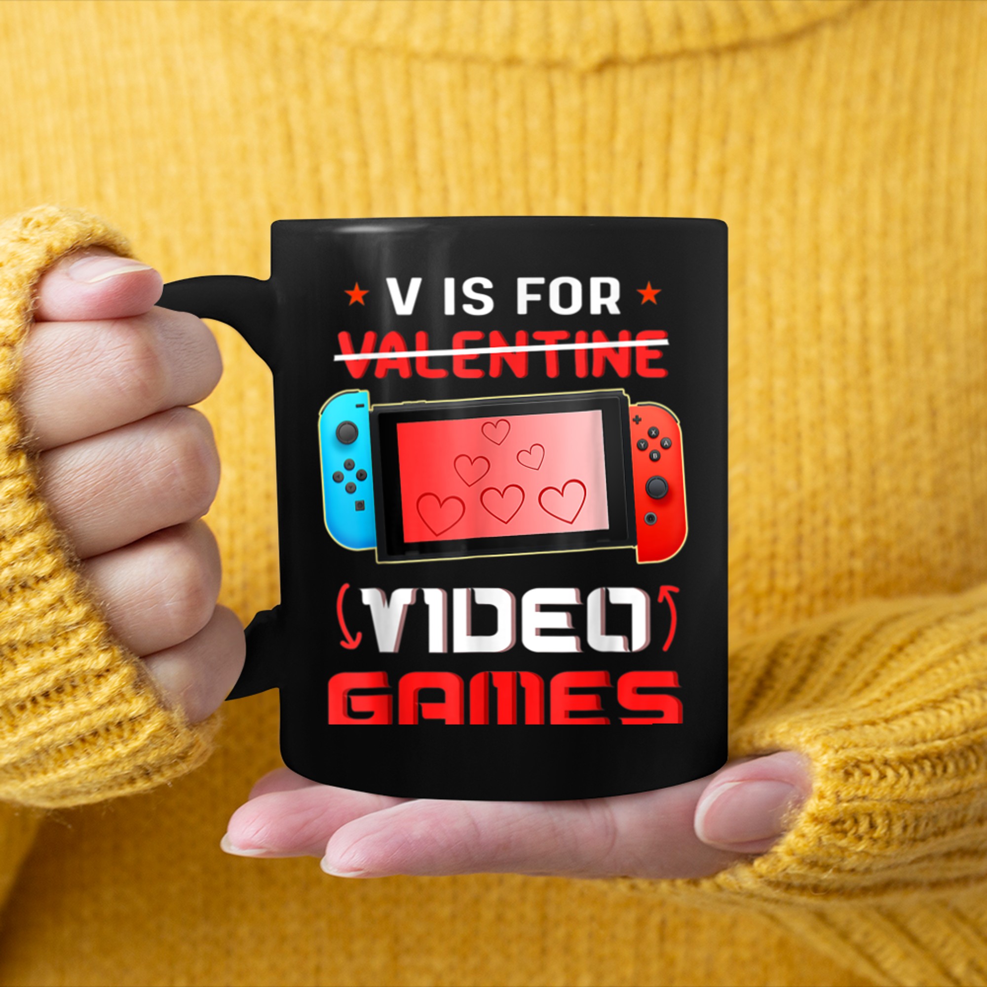 Valentines Day Boys Gaming V Is For Video Games Gamer mug black