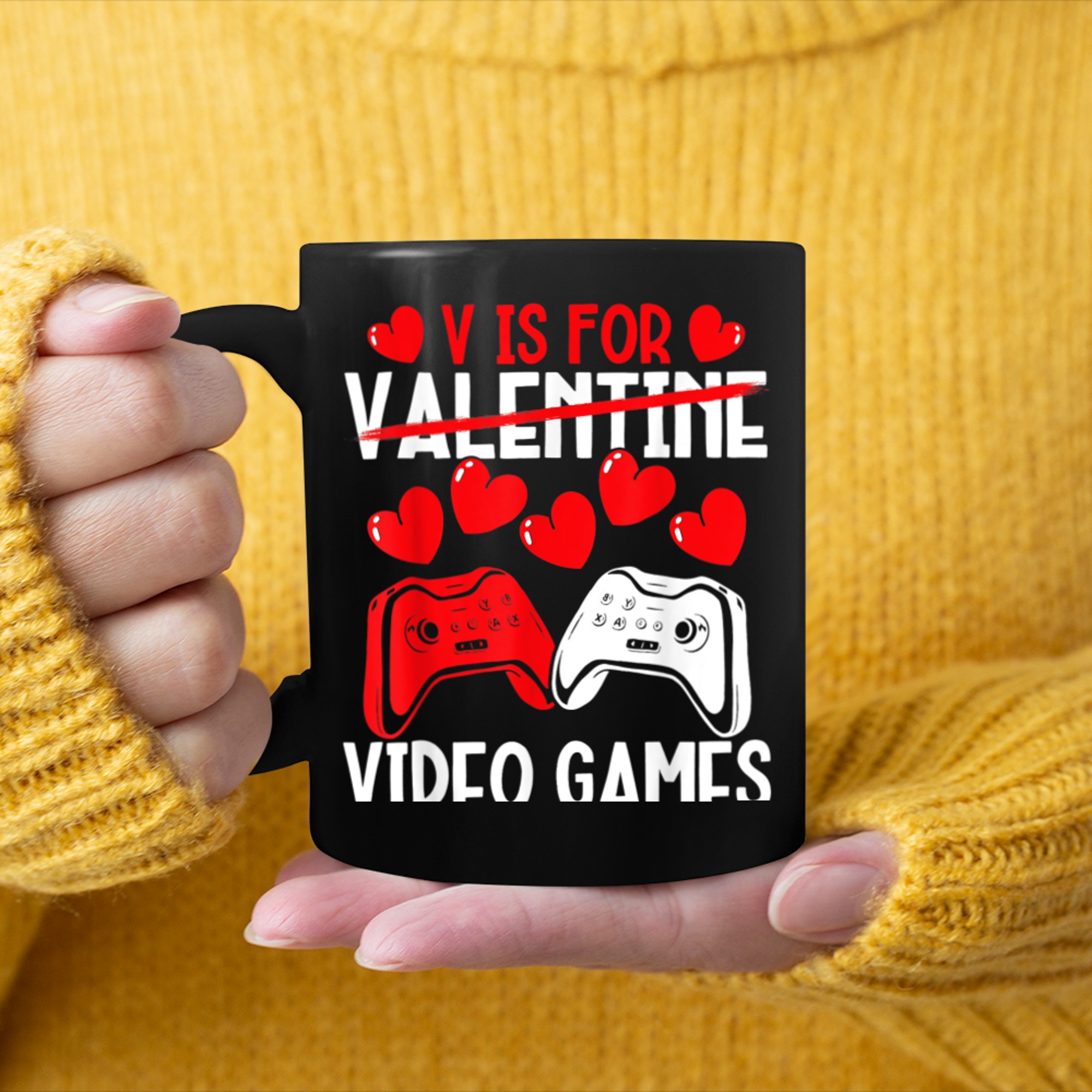 Valentine's Day Gaming Gamer V Is For Video Games Valentine mug black