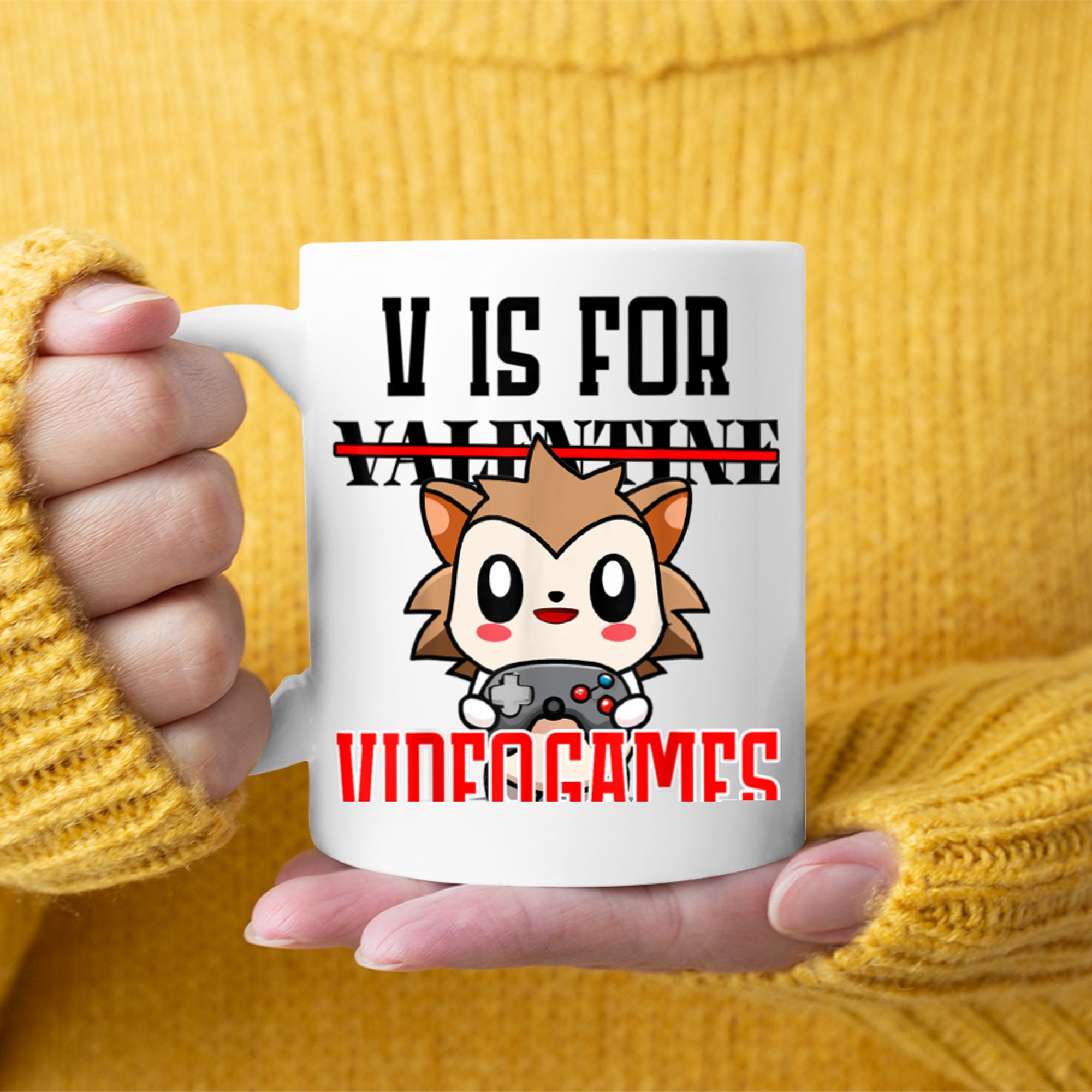 Valentines Day V Is For Video Games Anime Kawaii Hedgehog mug white