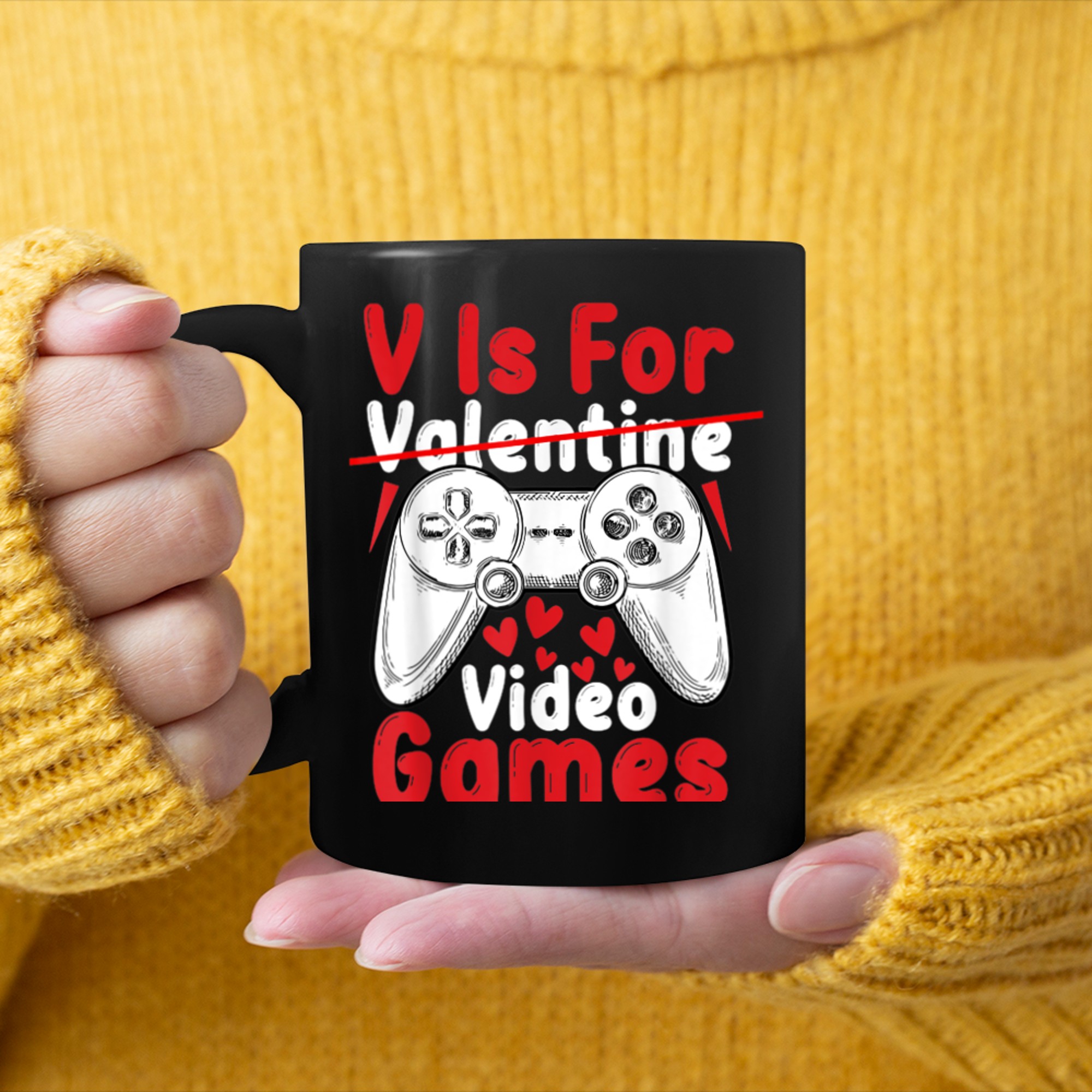 Valentines Day V Is For Video Games Funny Gaming Lover (1) mug black