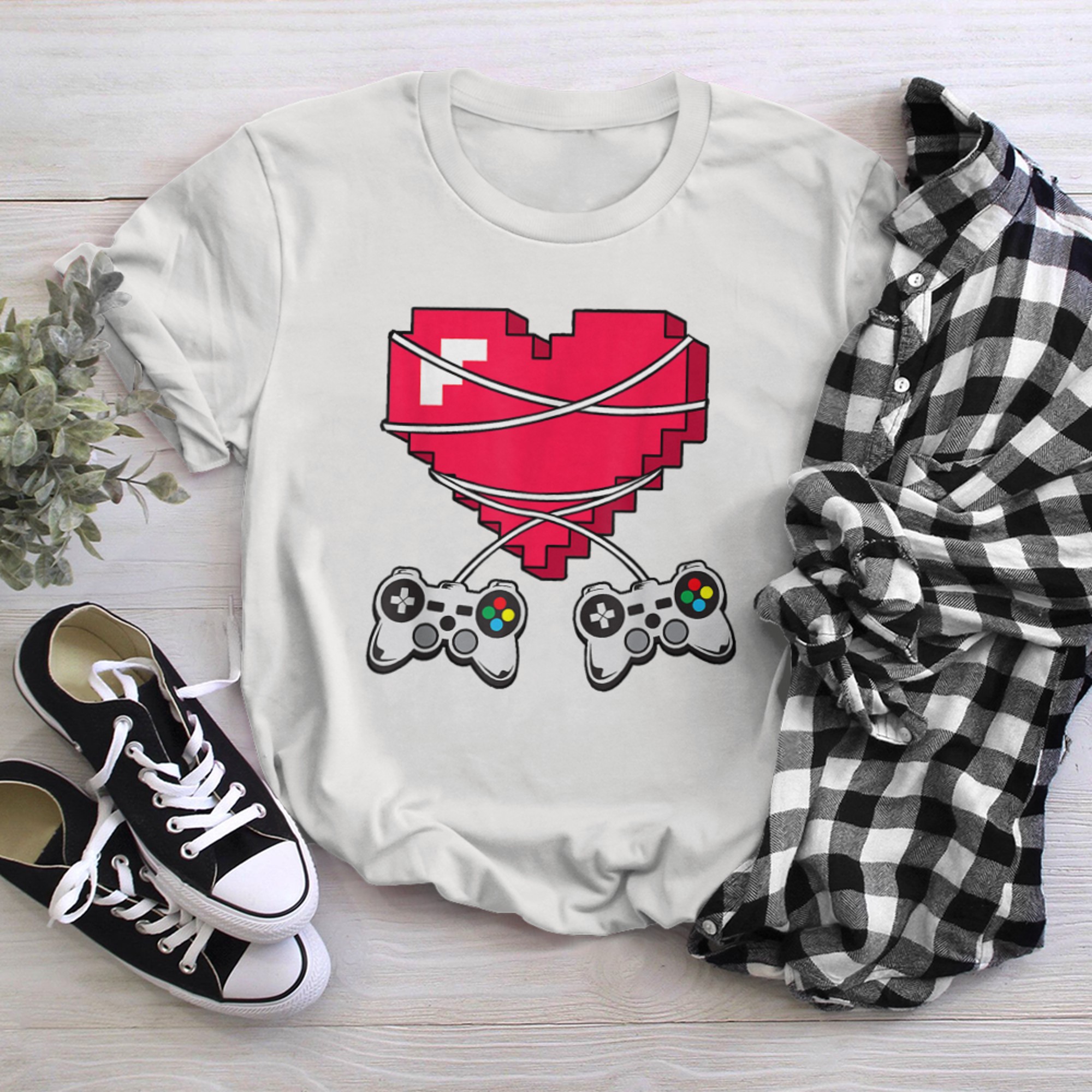 Video Gamer Valentines Day Games Controller Heart Kids Boys t-shirt white