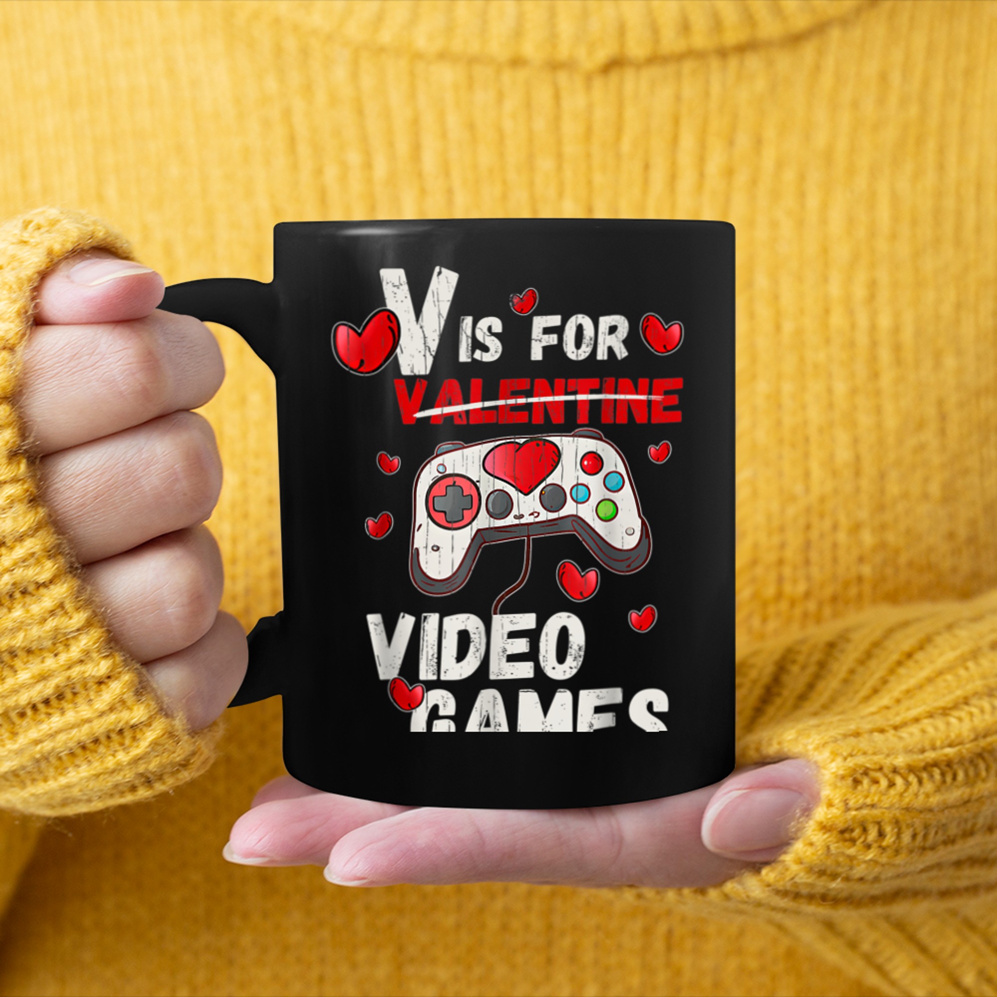 Witziges V is for video games, Video Games is my valentine mug black