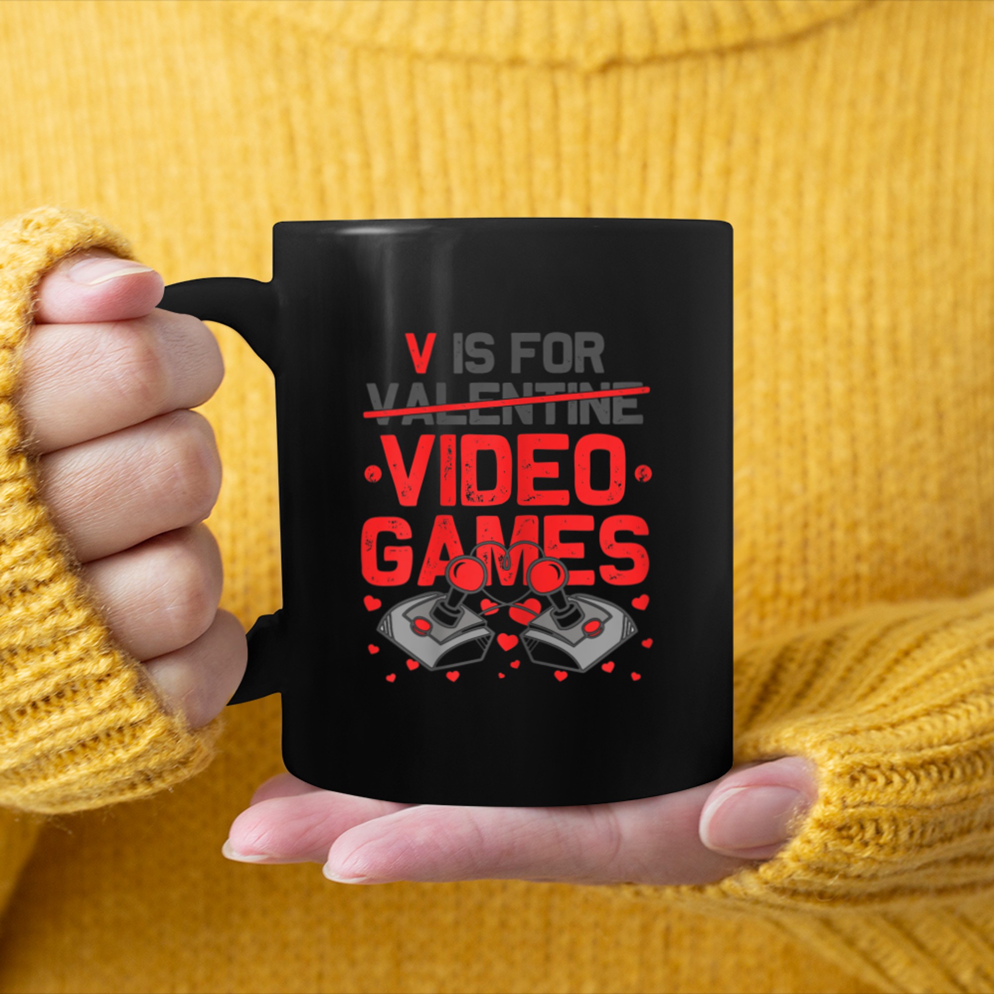 Womens V Is For Video Games Shirt Valentines Day Gamer Teen Women mug black