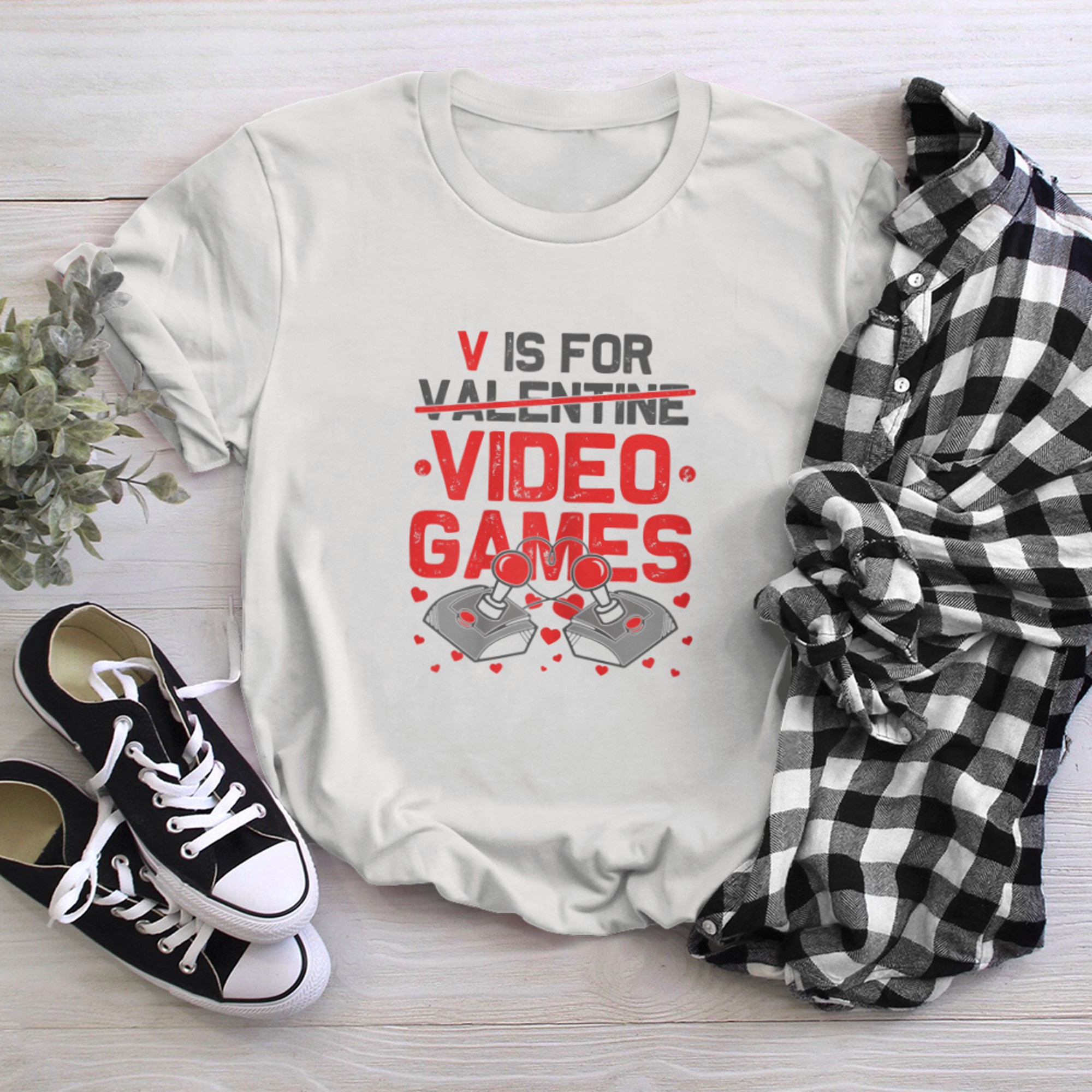 Womens V Is For Video Games Shirt Valentines Day Gamer Teen Women t-shirt white