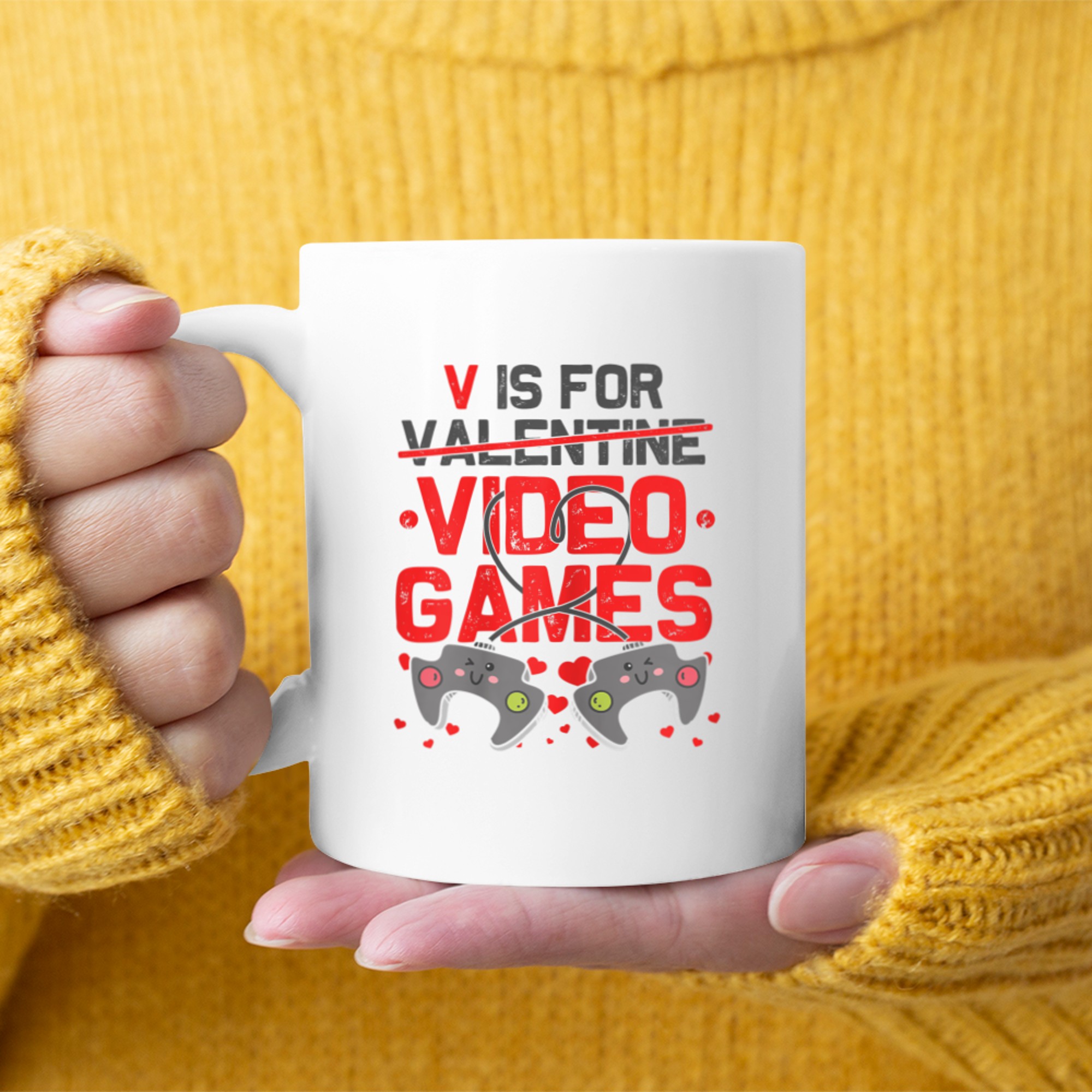 Womens V is for Video Games Valentines Day Young Adult Gamer Women mug white