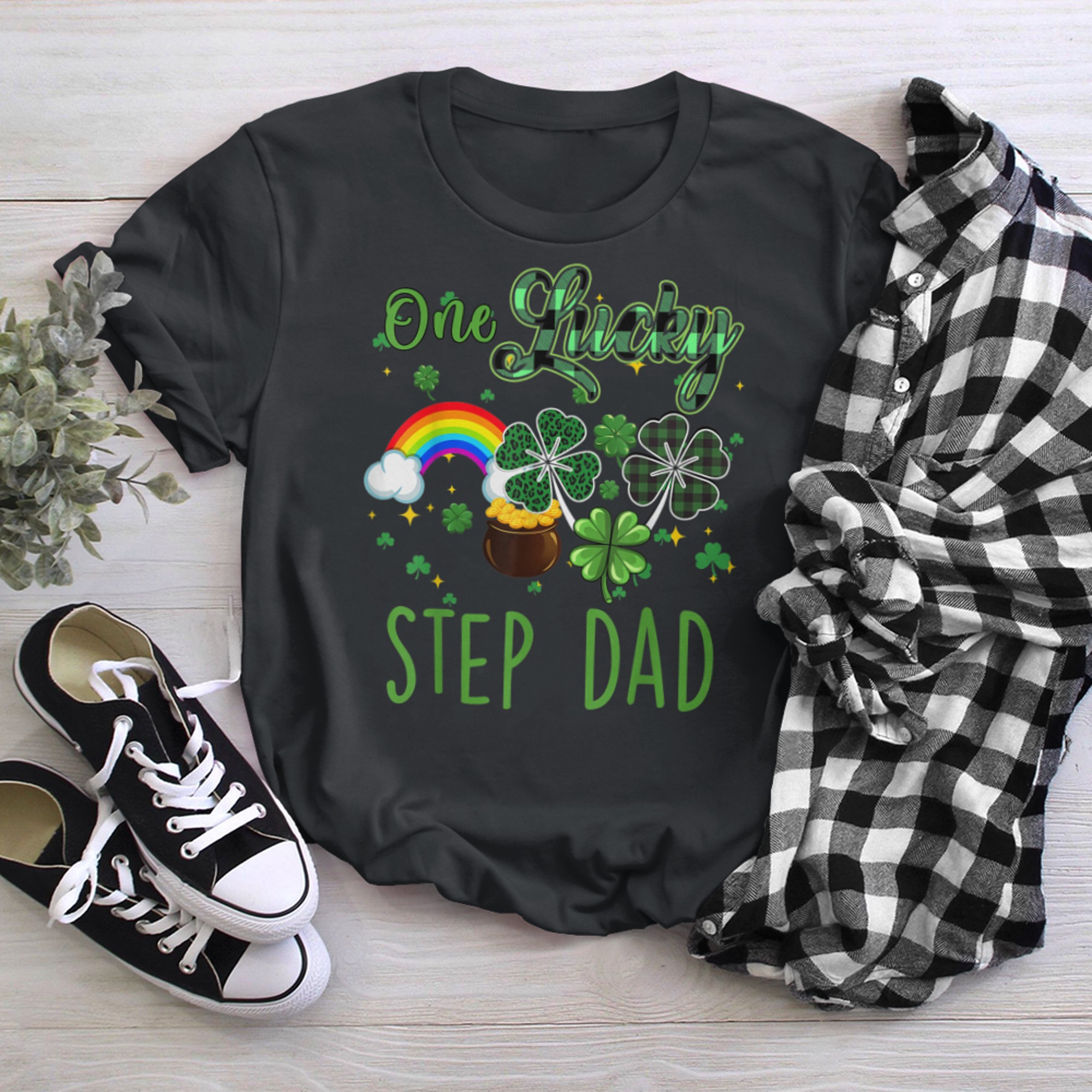 One Lucky Rainbow Step Dad St Patricks Day Funny t-shirt black