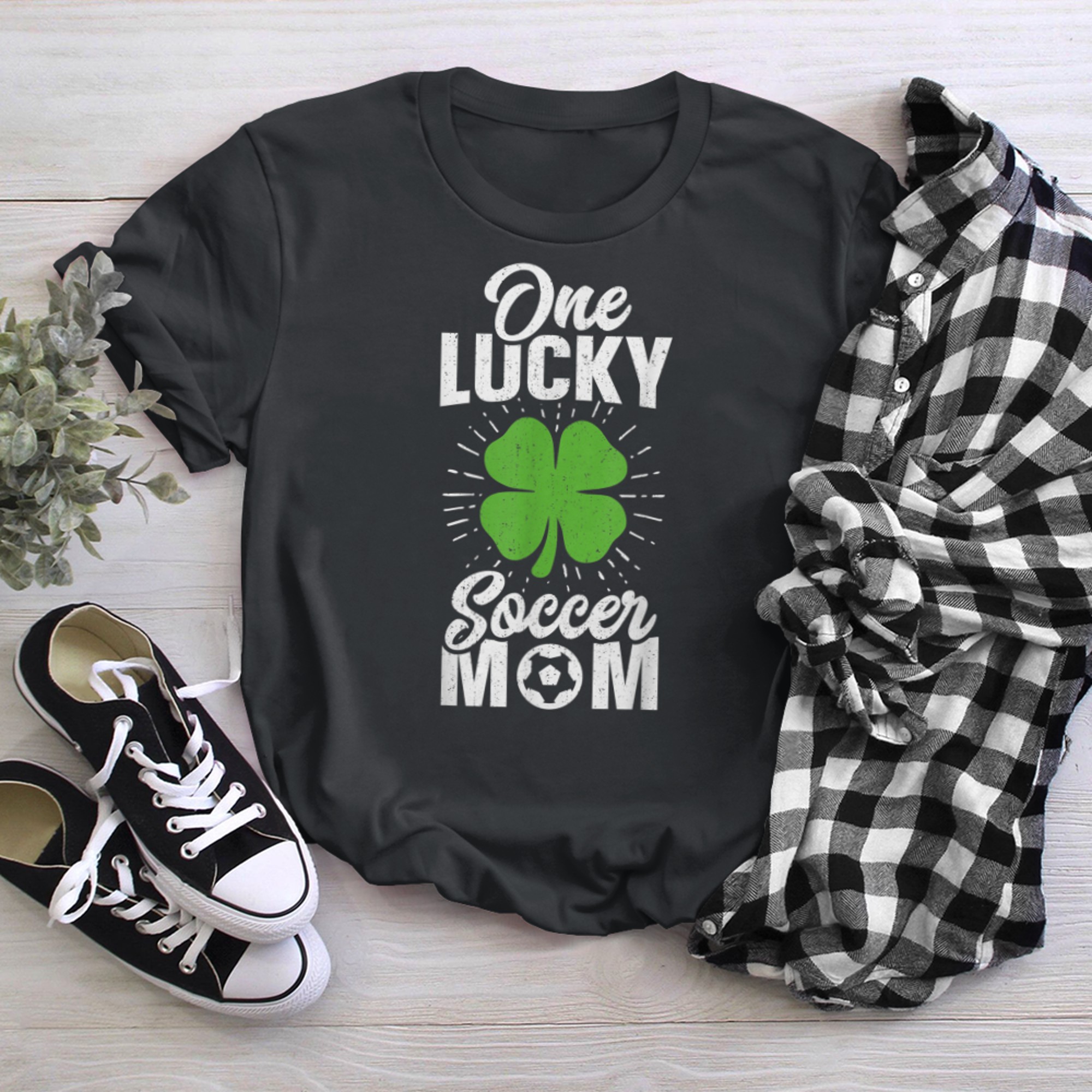 One Lucky Soccer Mom Shirt Womens Funny St Patricks Day t-shirt black