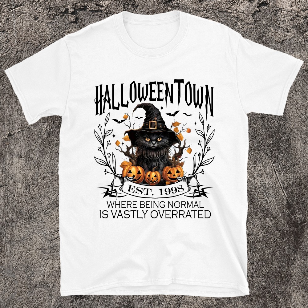 Celebrate The Magic Of Halloween Town With Our Black Cat Design Est.1998 T-Shirt