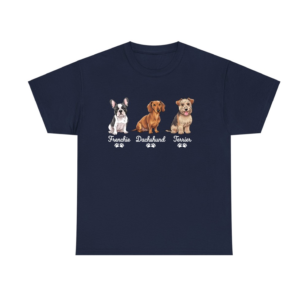 Frenchie Dachshund Terrier T-Shirt – Adorable Dog Breed Line-Up for Pet Fans