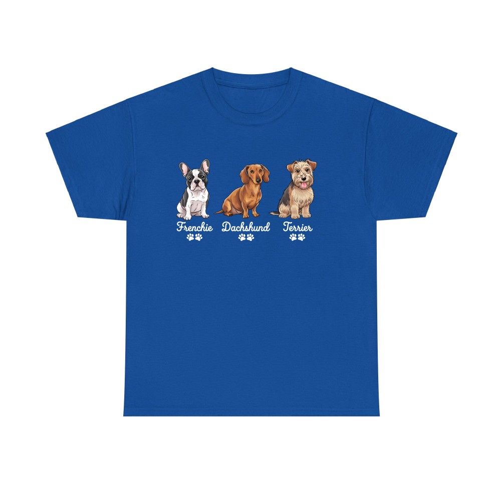 Frenchie Dachshund Terrier T-Shirt – Adorable Dog Breed Line-Up for Pet Fans