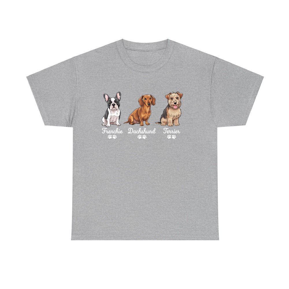 Frenchie Dachshund Terrier T-Shirt – Adorable Dog Breed Line-Up for Pet Fans