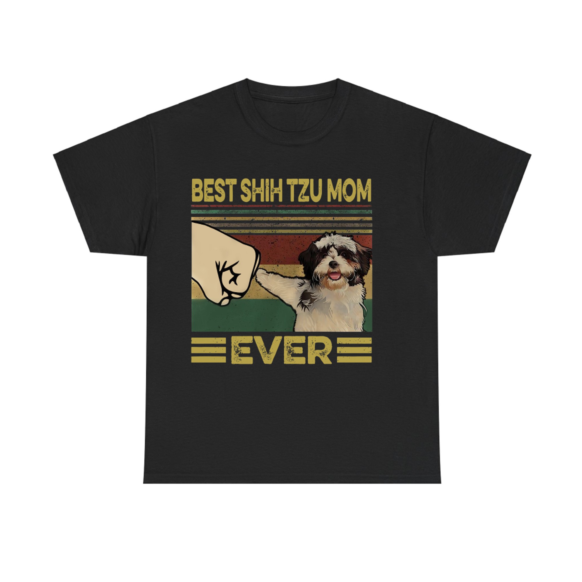 Best Shih Tzu Mom Ever Cute Dog Fist Bump Retro Design T-shirt