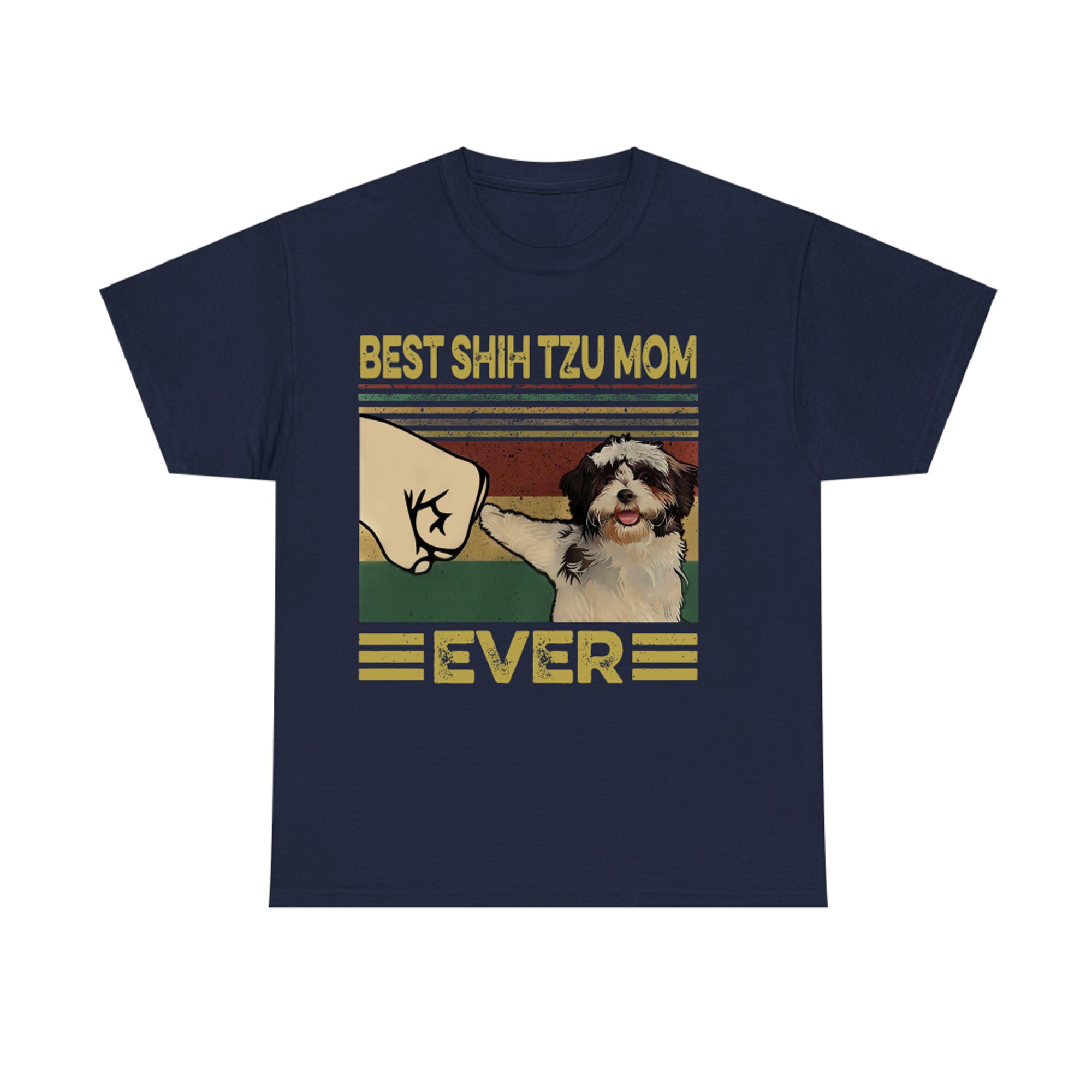 Best Shih Tzu Mom Ever Cute Dog Fist Bump Retro Design T-shirt