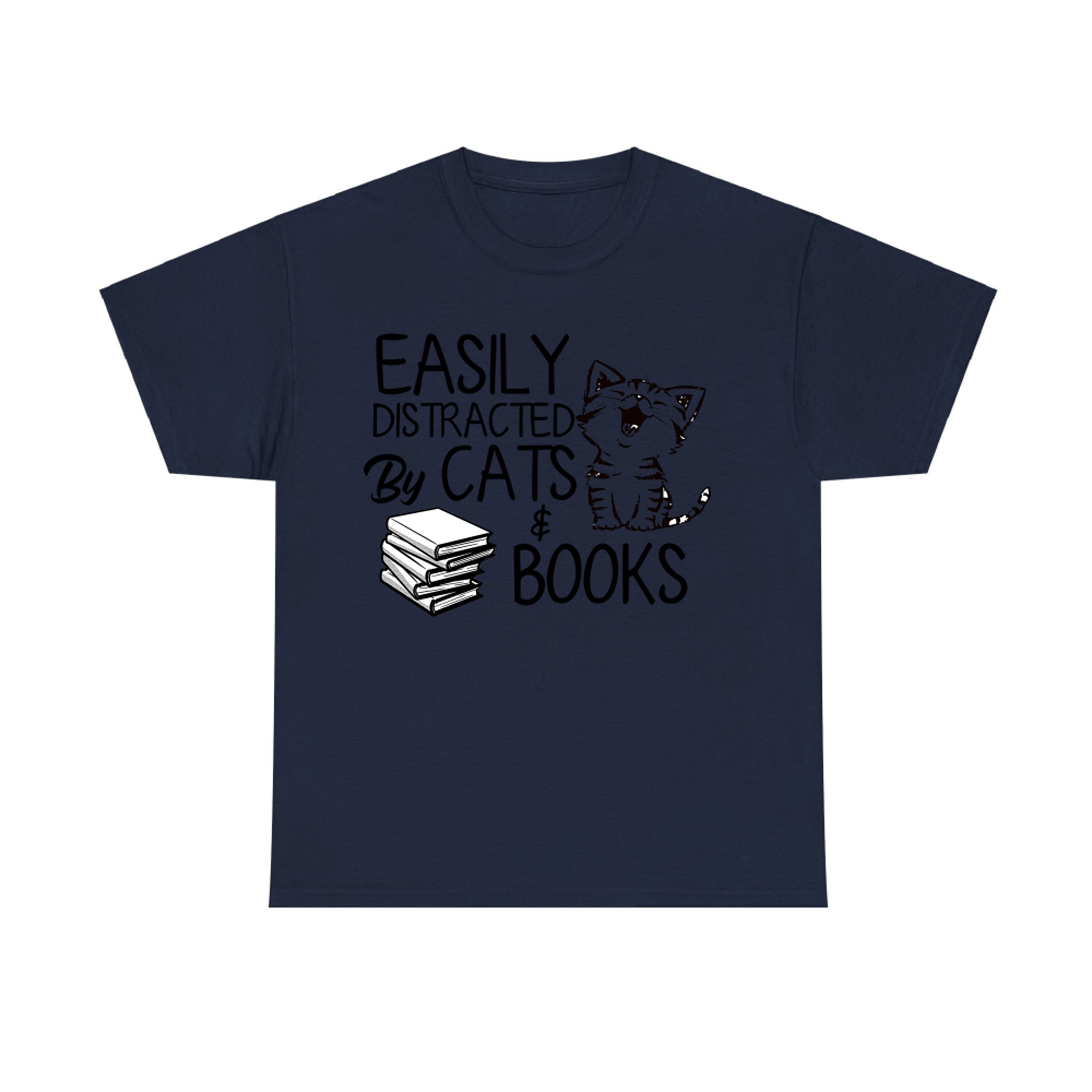 Funny Cat Tshirt Easily Distracted by Cats and Books Cat T-shirt