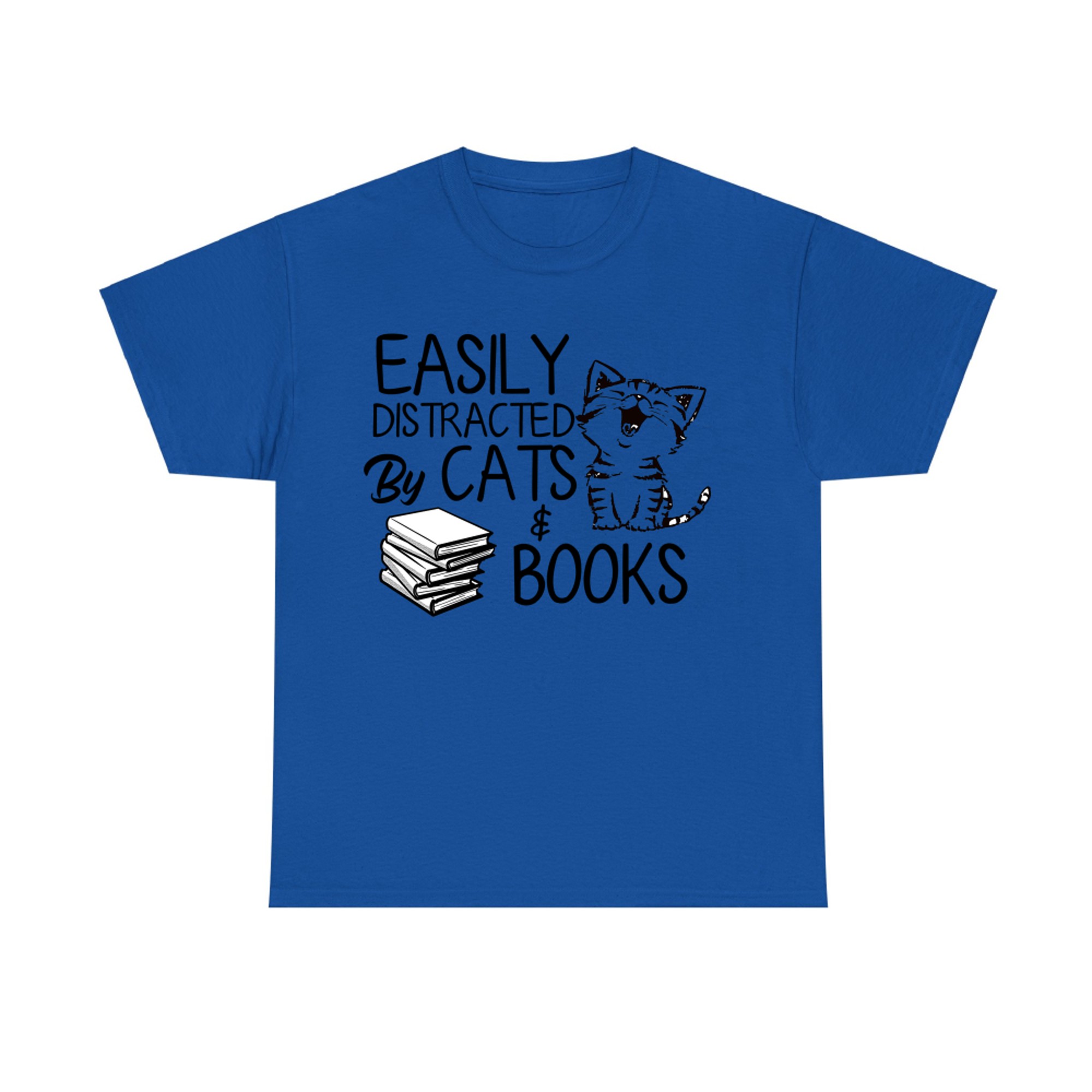 Funny Cat Tshirt Easily Distracted by Cats and Books Cat T-shirt
