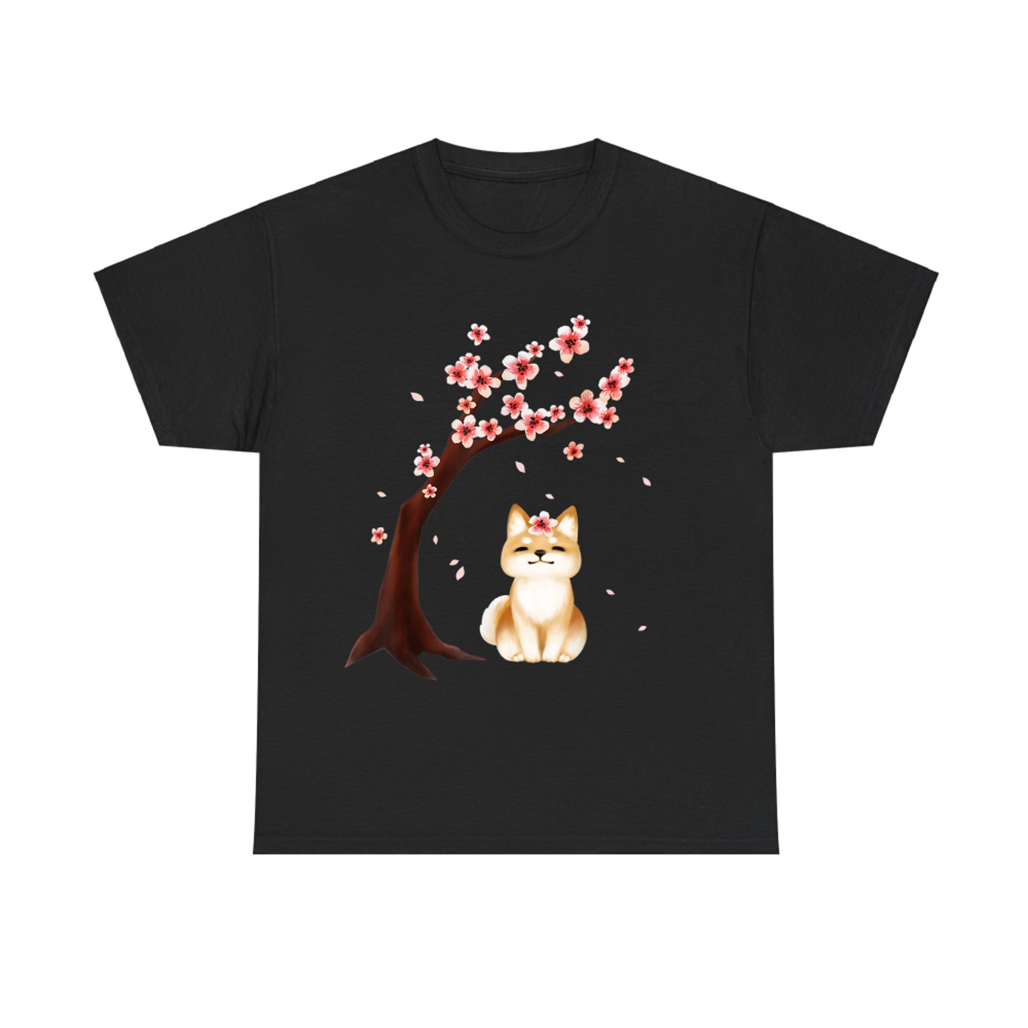 Japanese Shiba Inu with Flowers Cozy Dog Art Gift T-shirt