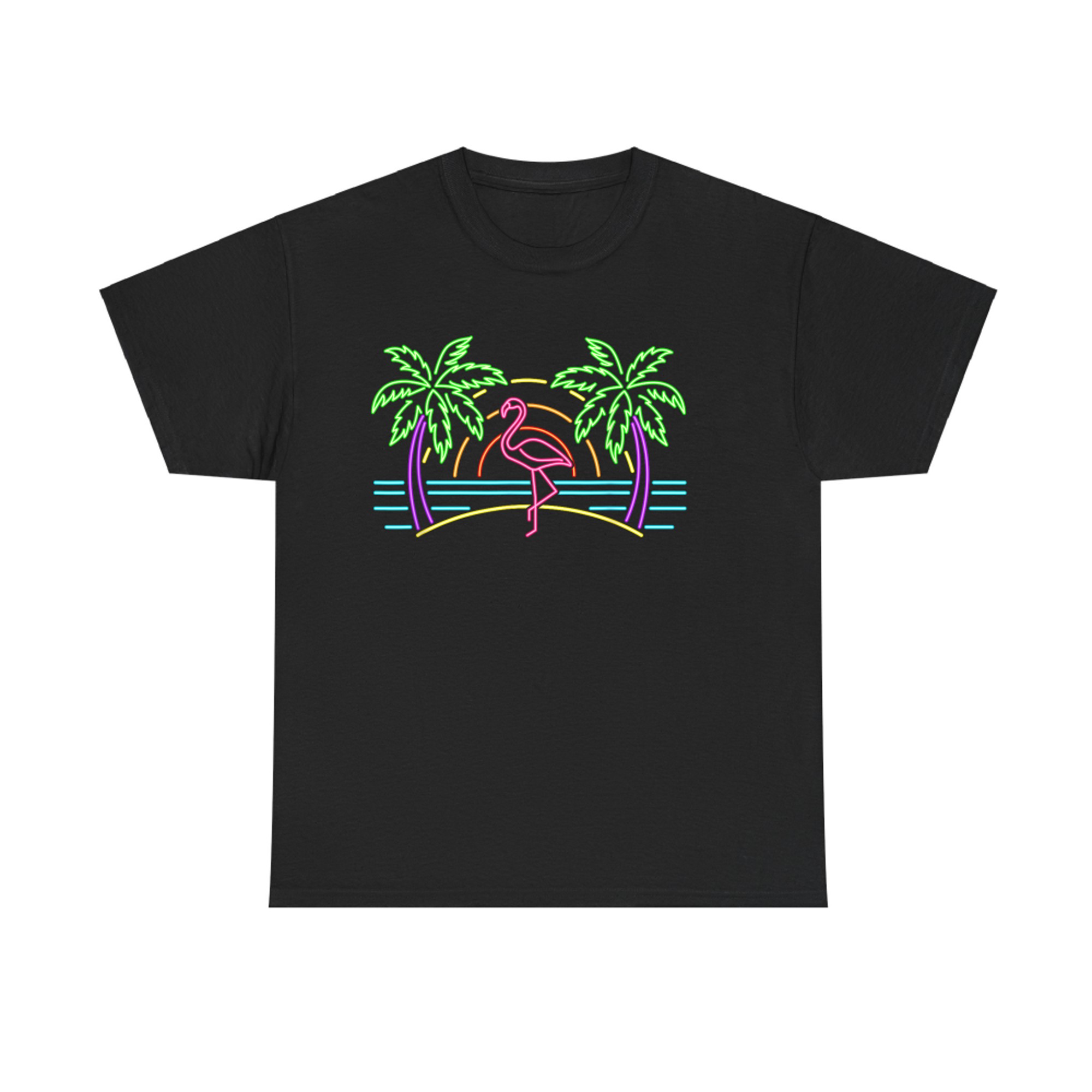 80s Vintage Palm Trees Retro Neon Pink Flamingo Summer Vibes T-Shirt