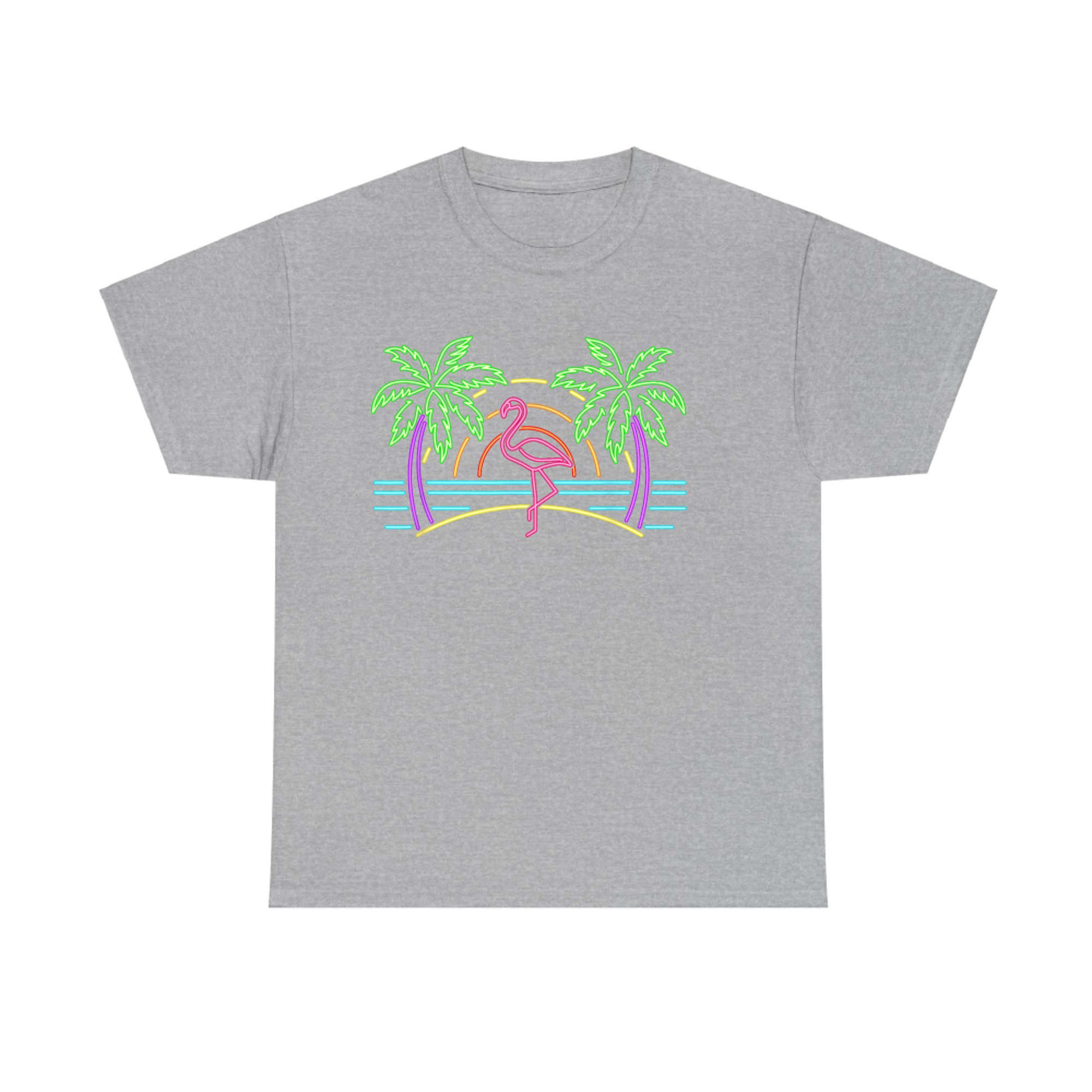 80s Vintage Palm Trees Retro Neon Pink Flamingo Summer Vibes T-Shirt