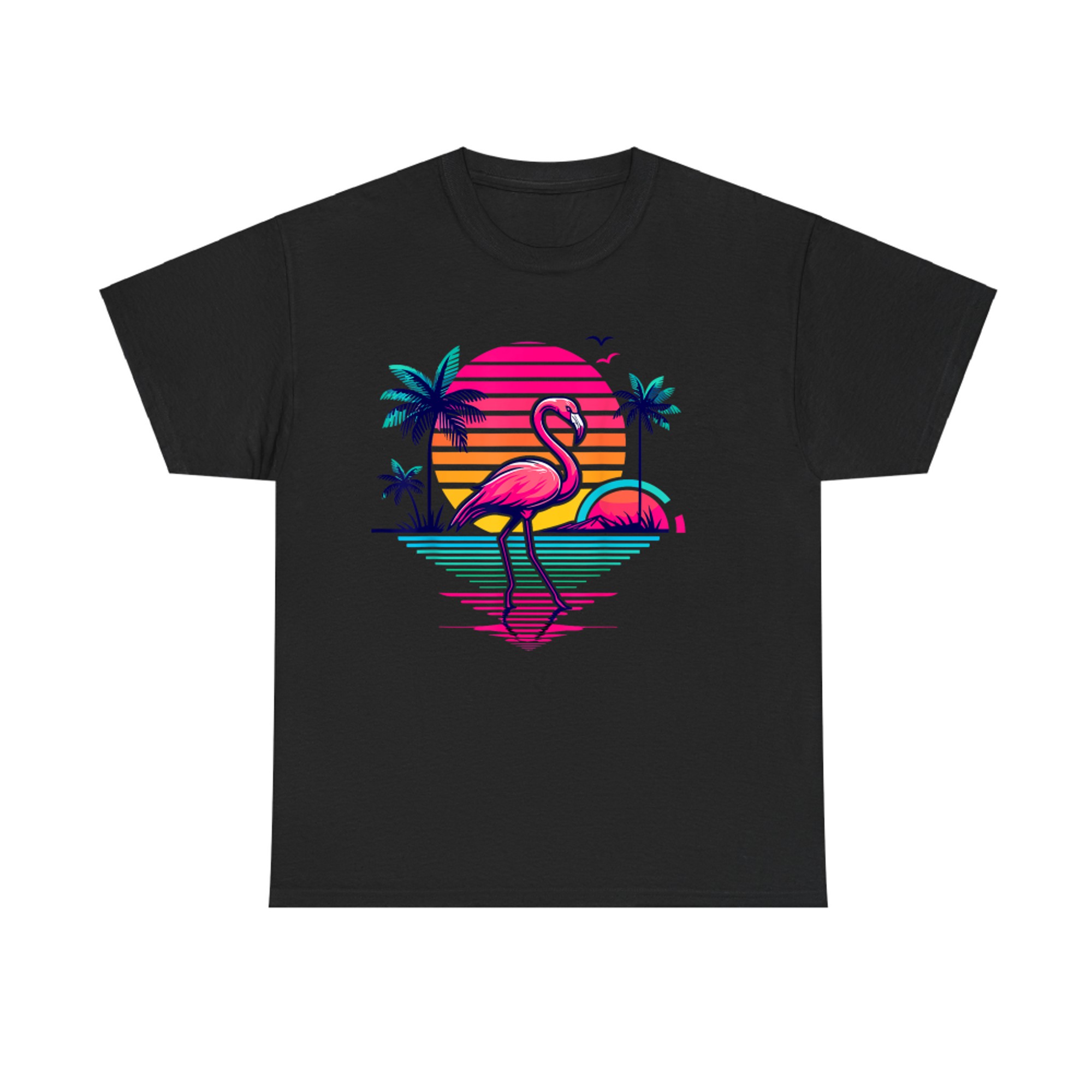Flamingo Beach Summer Palm Trees Tropical Summer T-Shirt