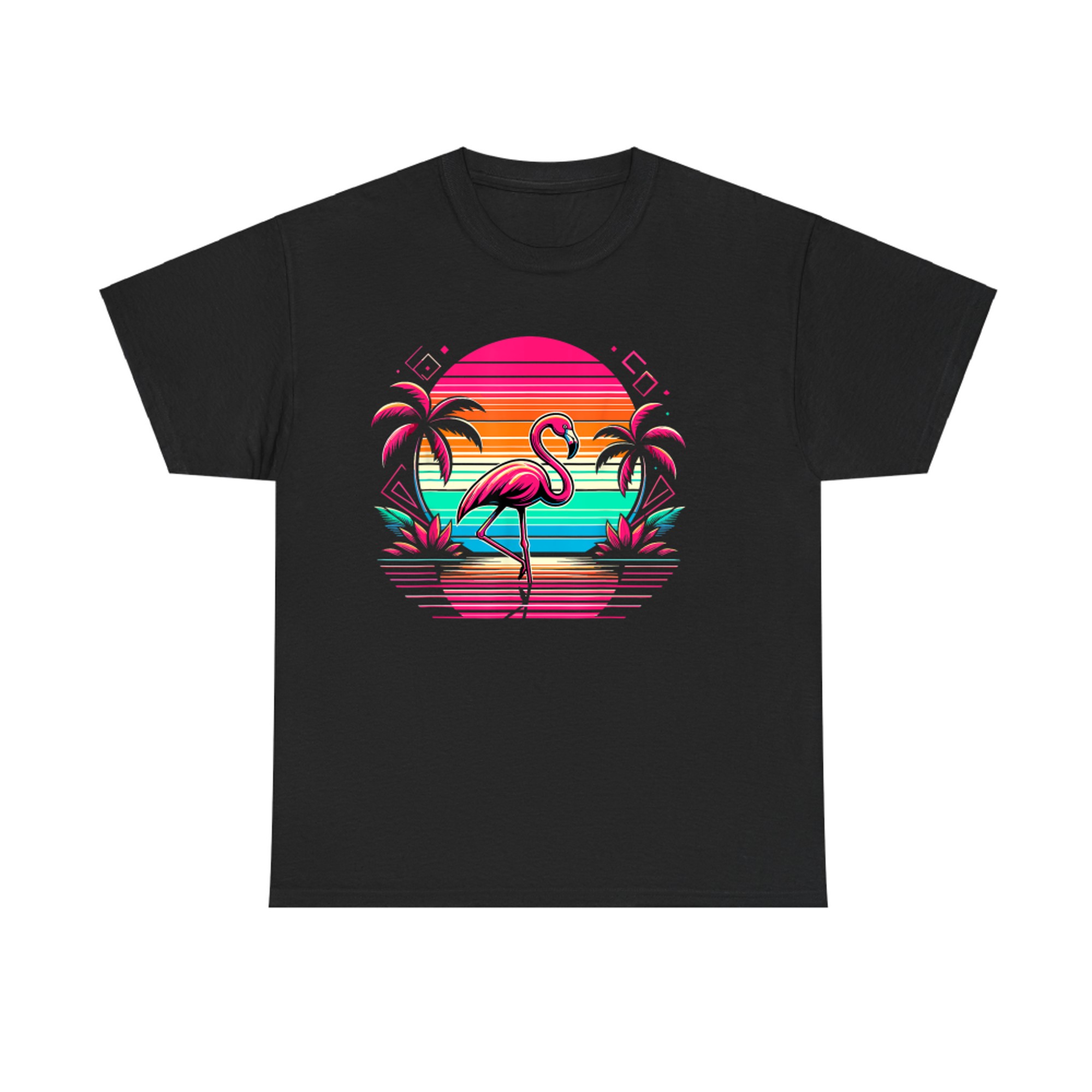 Pink Flamingo Beach Summer Vibes Palm Tree Tropical Summer T-Shirt