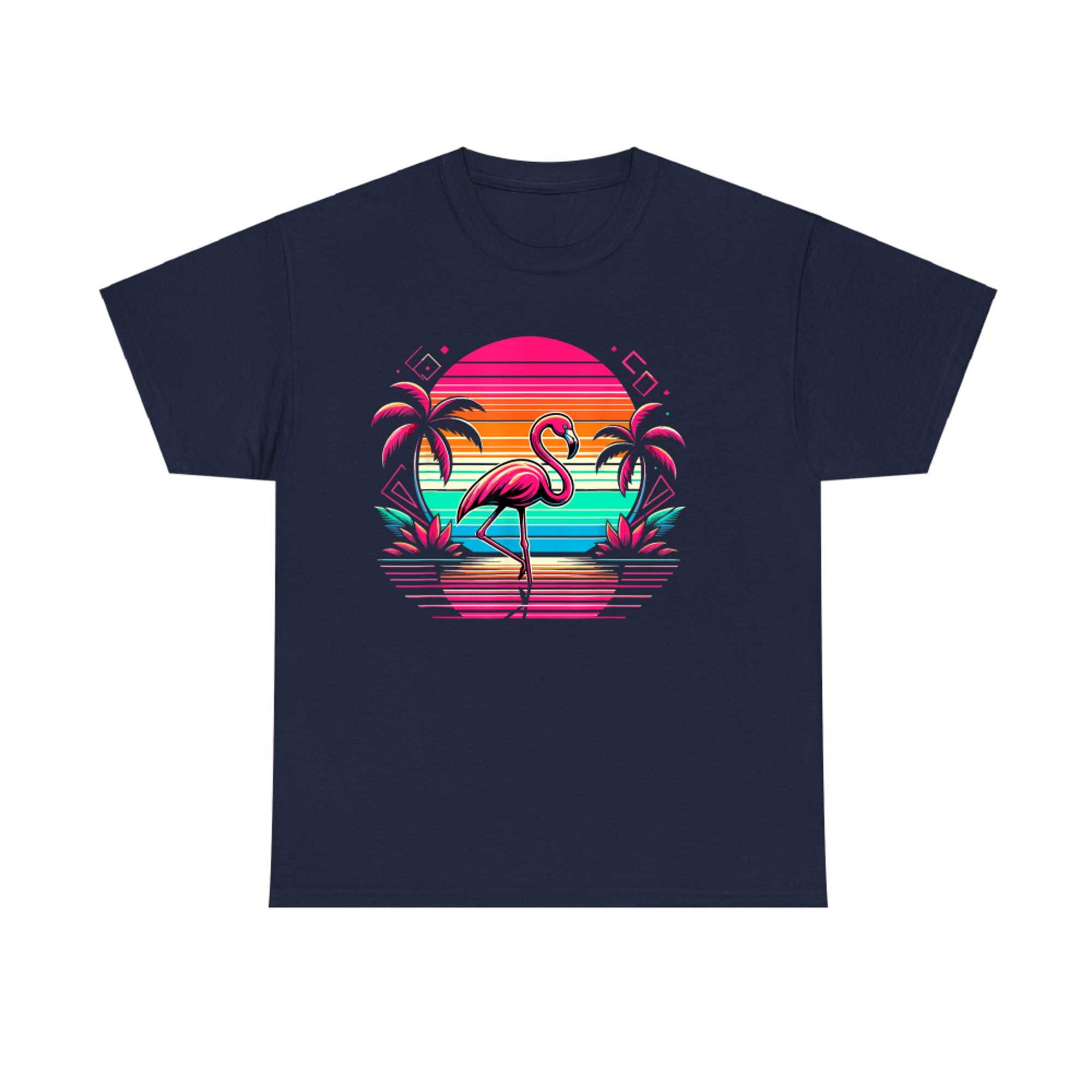 Pink Flamingo Beach Summer Vibes Palm Tree Tropical Summer T-Shirt