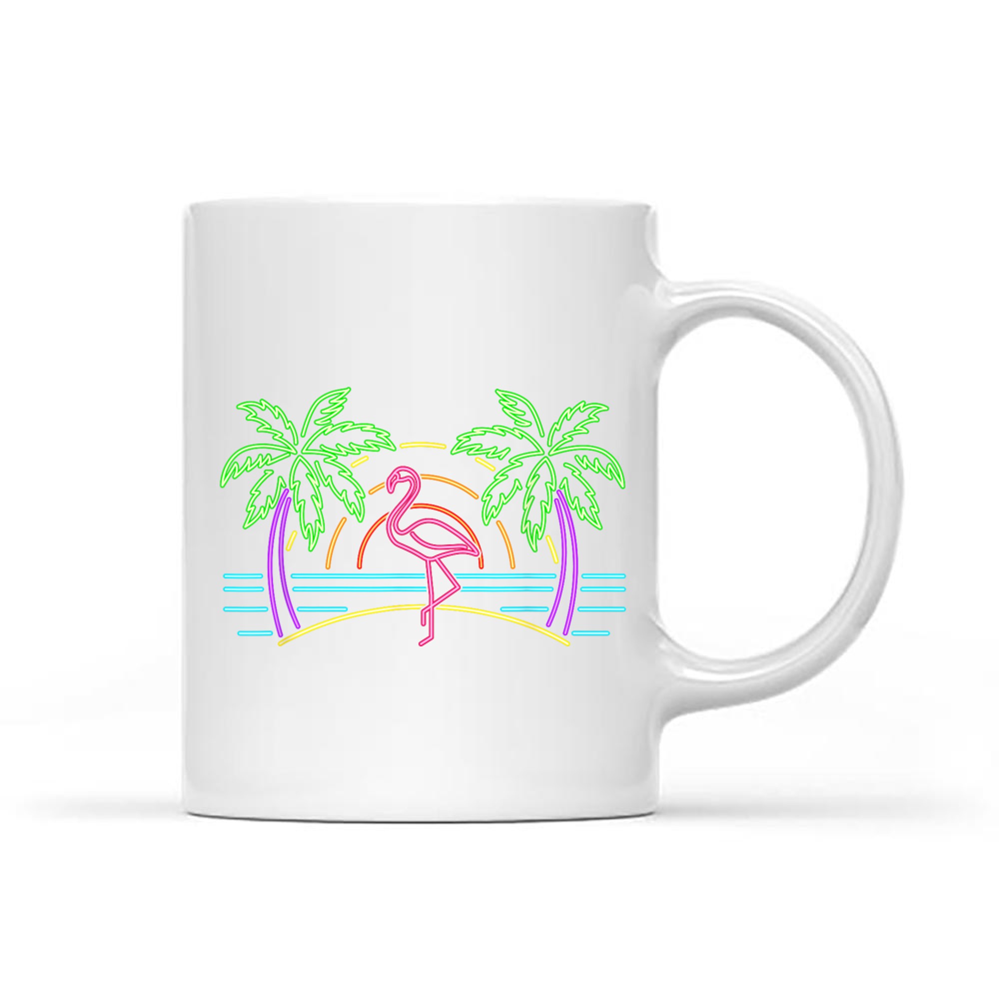 80s Vintage Palm Trees Retro Neon Pink Flamingo Summer Vibes Mug